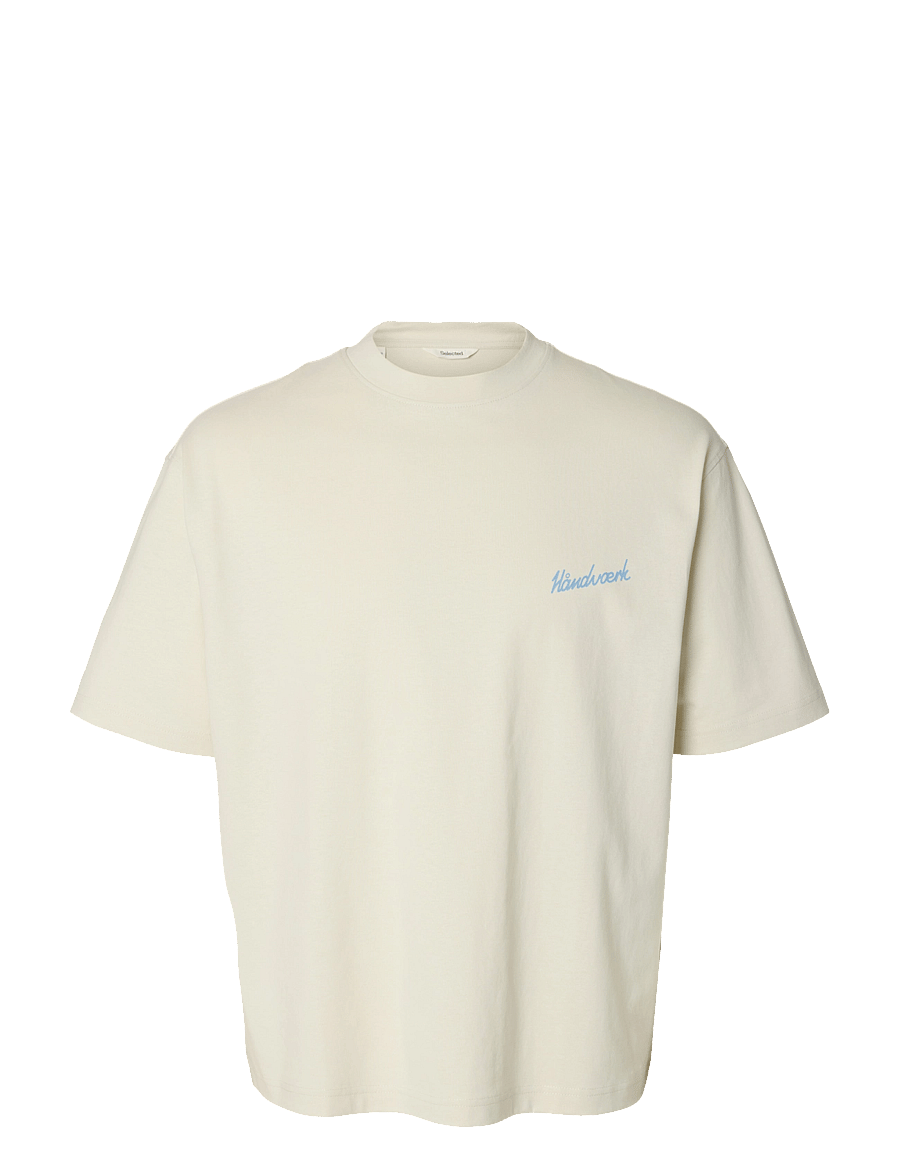 Selected - SLMRELAXEMERY GRAPHIC SS O-NECK TEE - kurzärmelige t-shirts - silver birch - 1