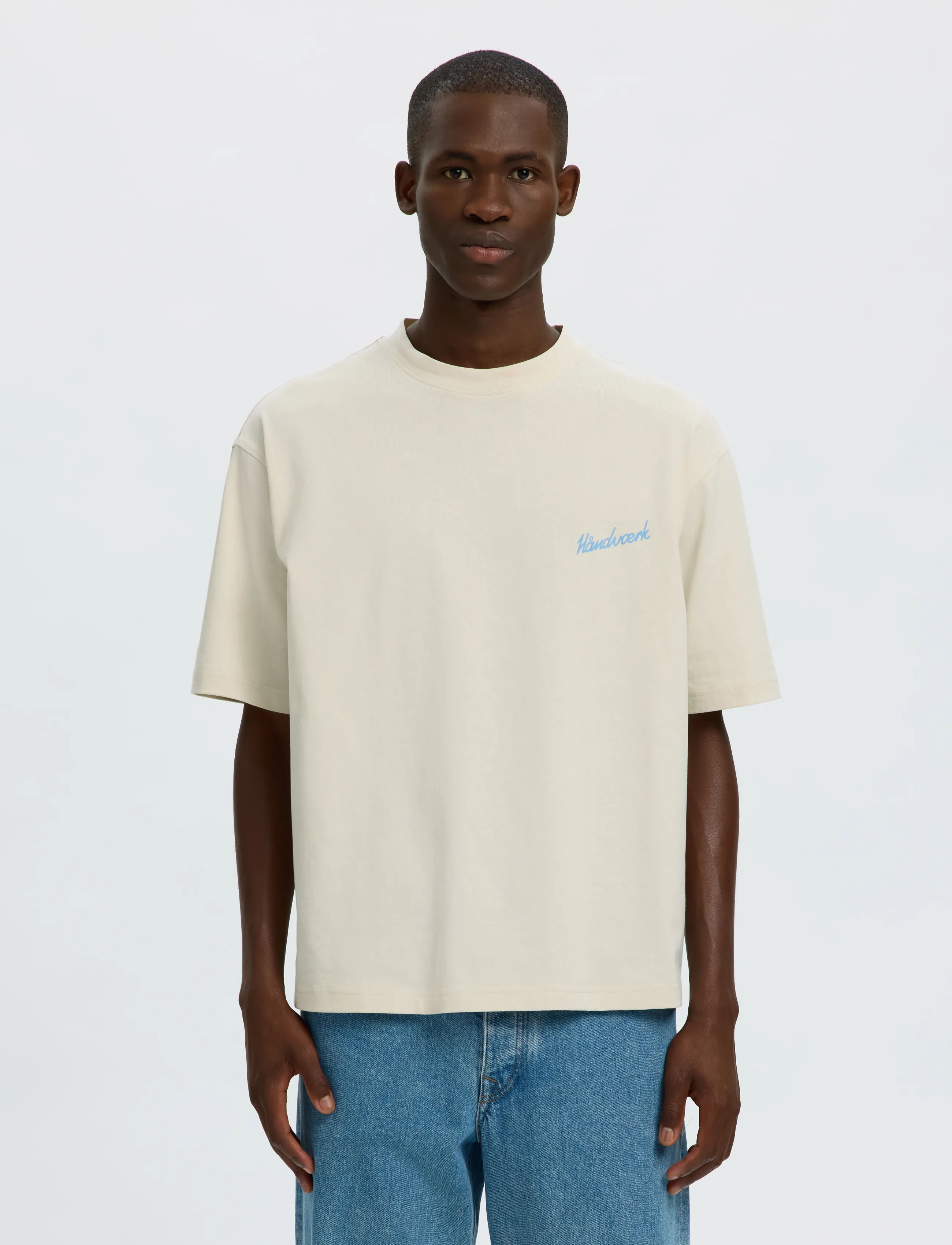 Selected SLMRELAXEMERY GRAPHIC SS O-NECK TEE - Selected - SILVER BIRCH / cream