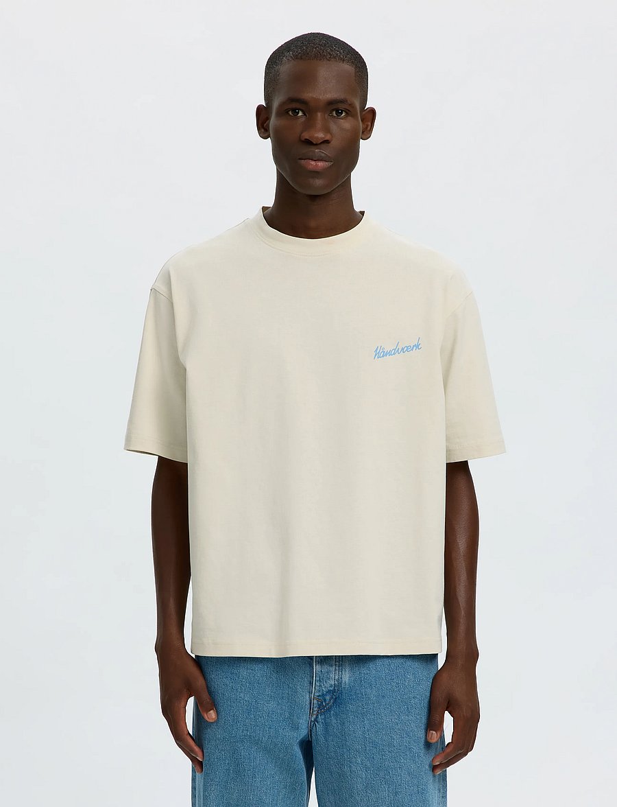 Selected - SLMRELAXEMERY GRAPHIC SS O-NECK TEE - kurzärmelige t-shirts - silver birch - 0