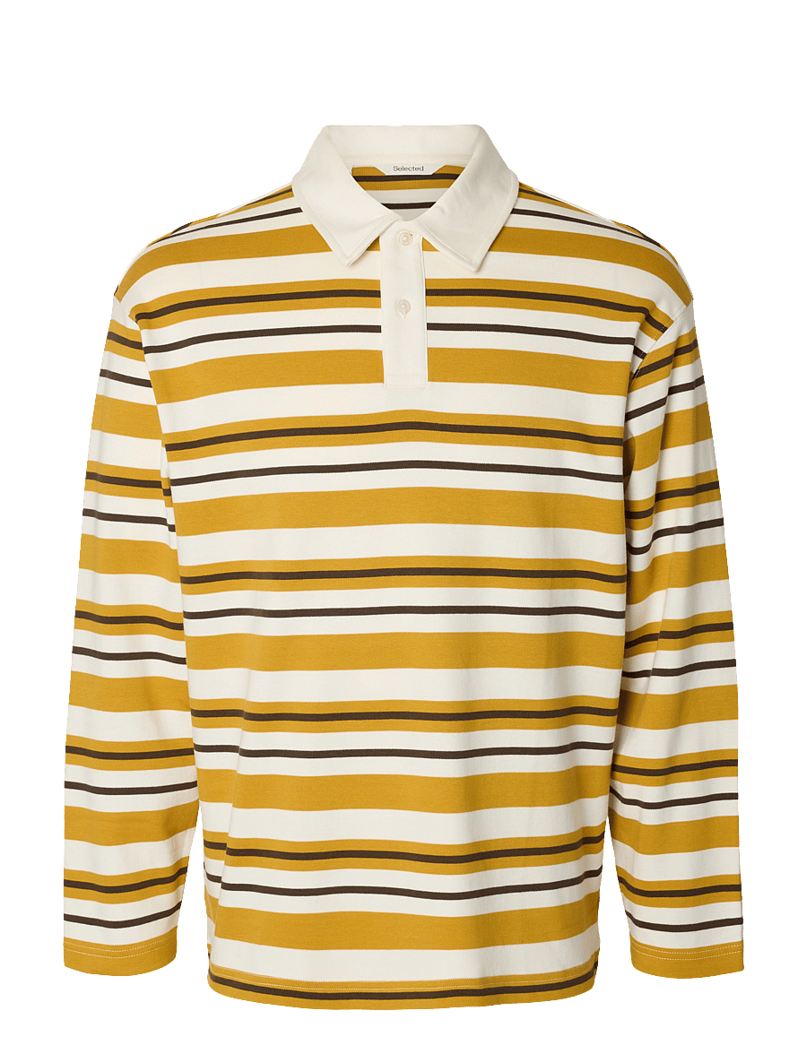 Selected - SLMRELAXJACK STRIPE LS POLO - långärmade pikéer - egret - 1