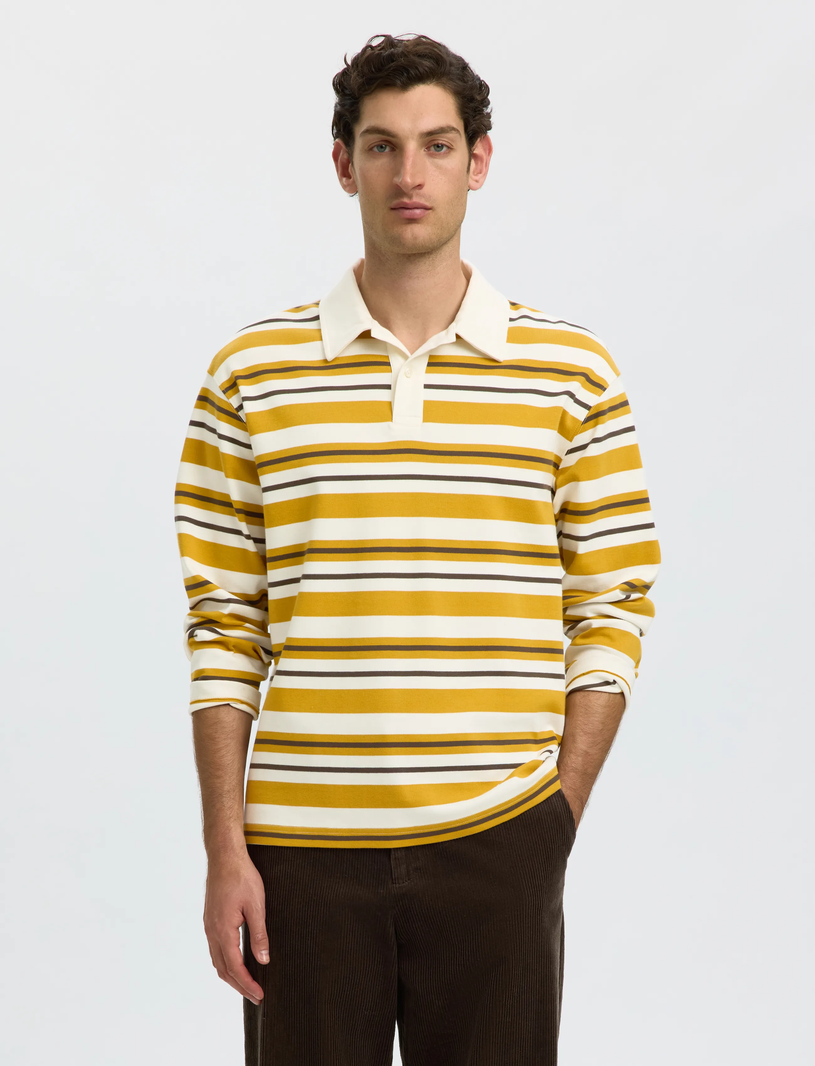 Selected SLMRELAXJACK STRIPE LS POLO - Selected - EGRET / yellow