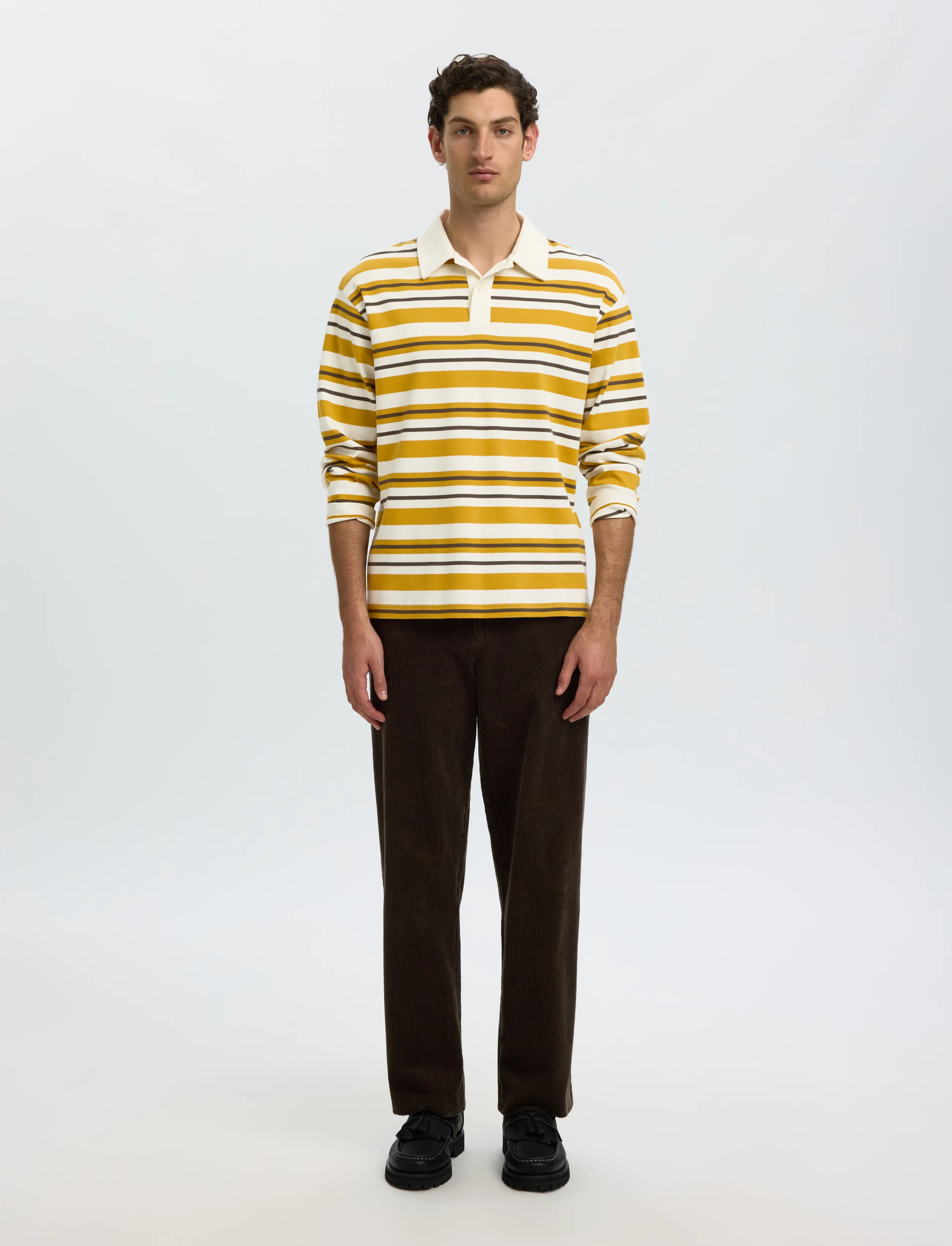 Selected - SLMRELAXJACK STRIPE LS POLO - långärmade pikéer - egret - 3