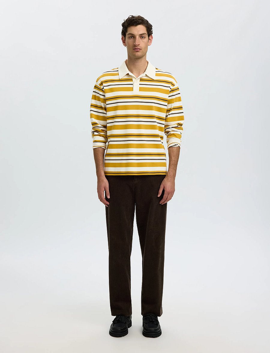 Selected - SLMRELAXJACK STRIPE LS POLO - långärmade pikéer - egret - 3