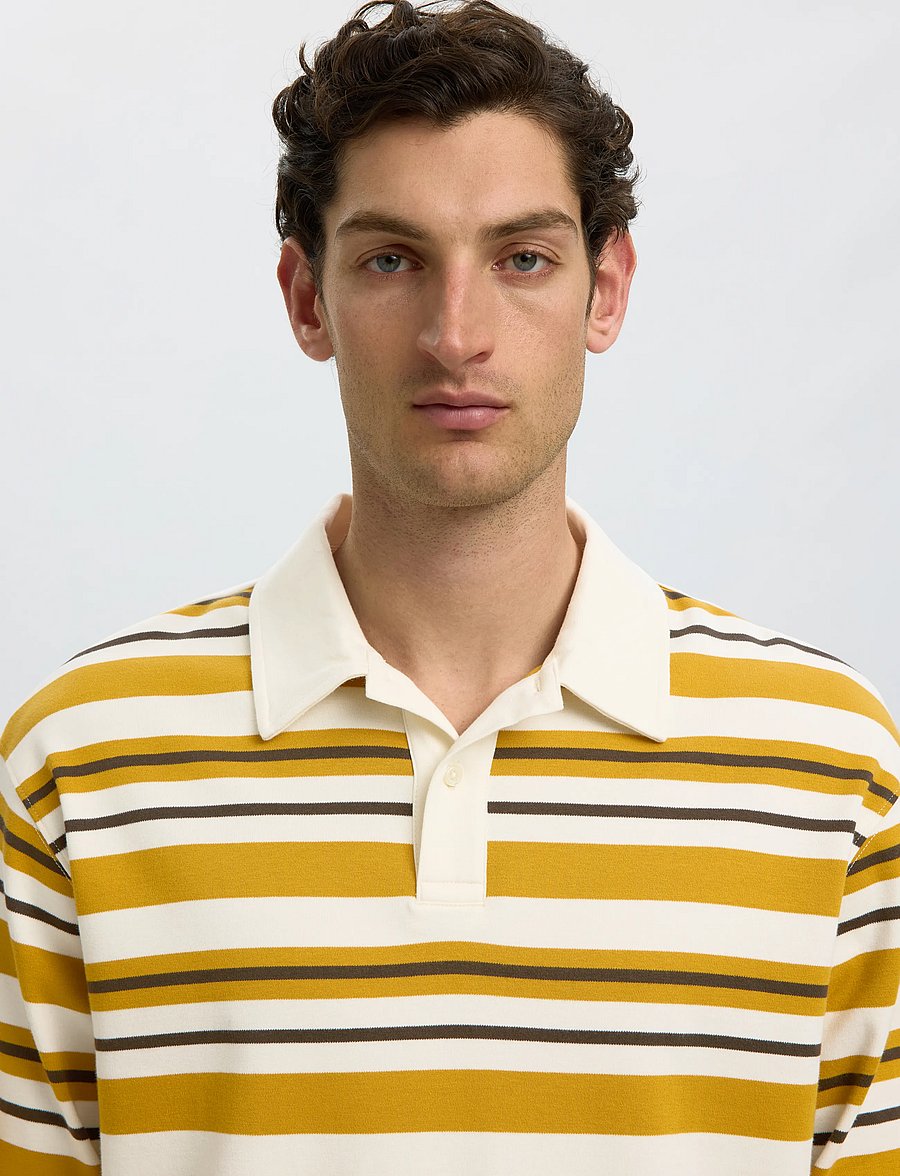Selected - SLMRELAXJACK STRIPE LS POLO - långärmade pikéer - egret - 4