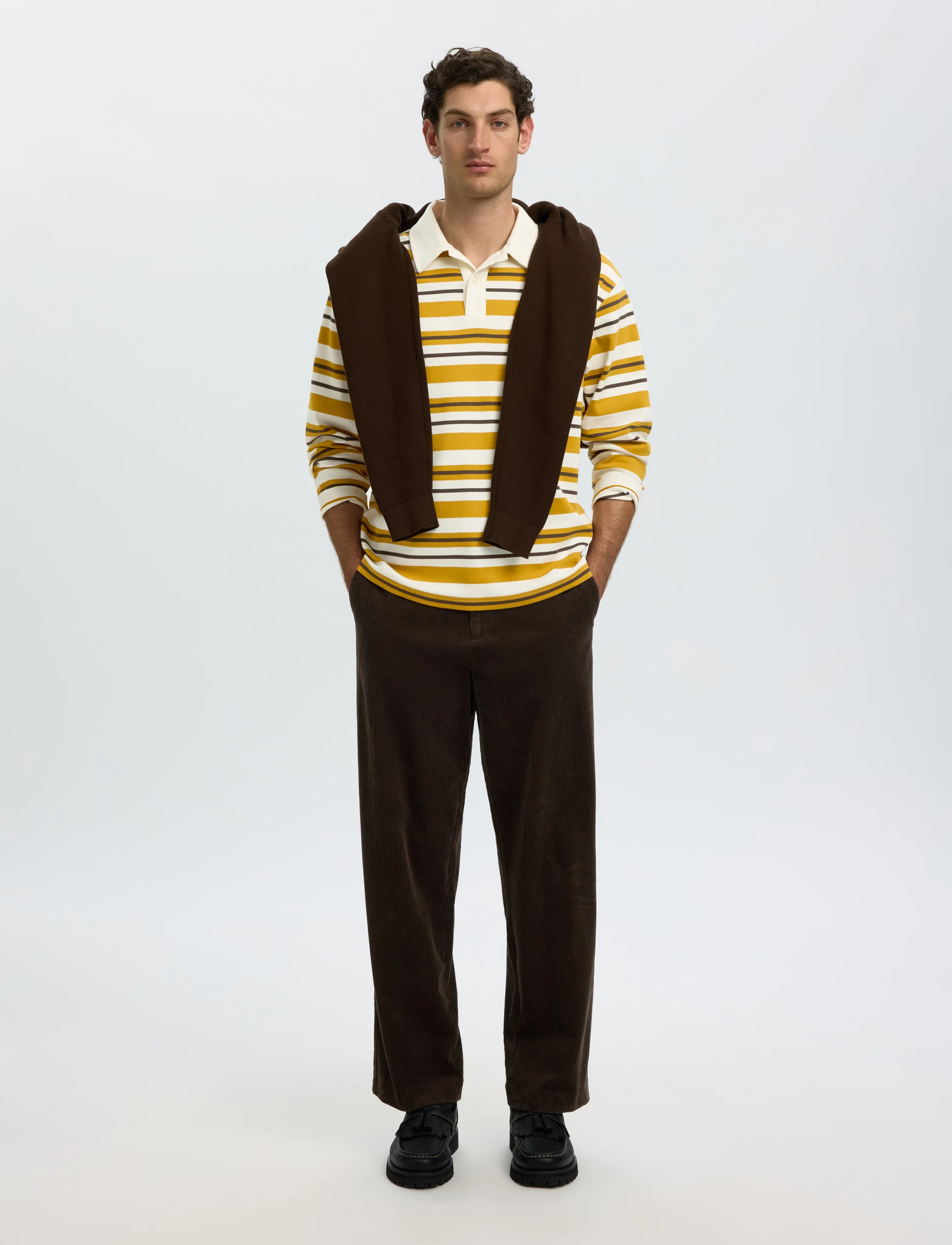 Selected - SLMRELAXJACK STRIPE LS POLO - långärmade pikéer - egret - 5