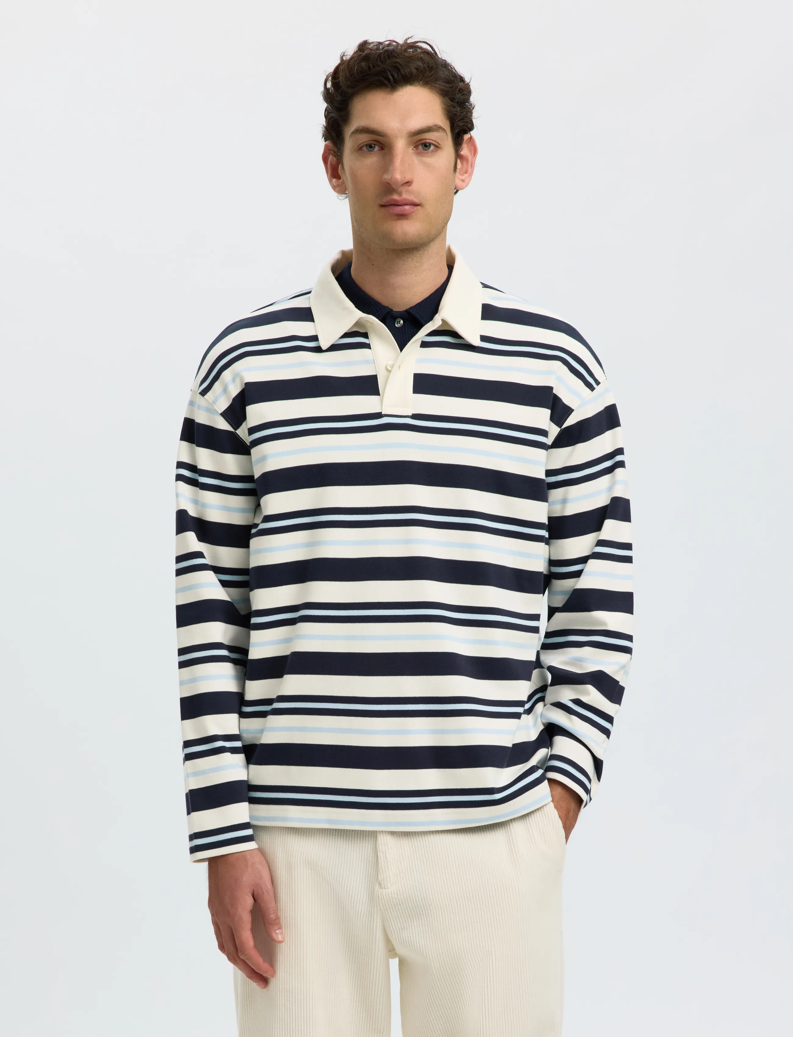 Selected SLMRELAXJACK STRIPE LS POLO - Nach Stil kaufen - SKY CAPTAIN / cream