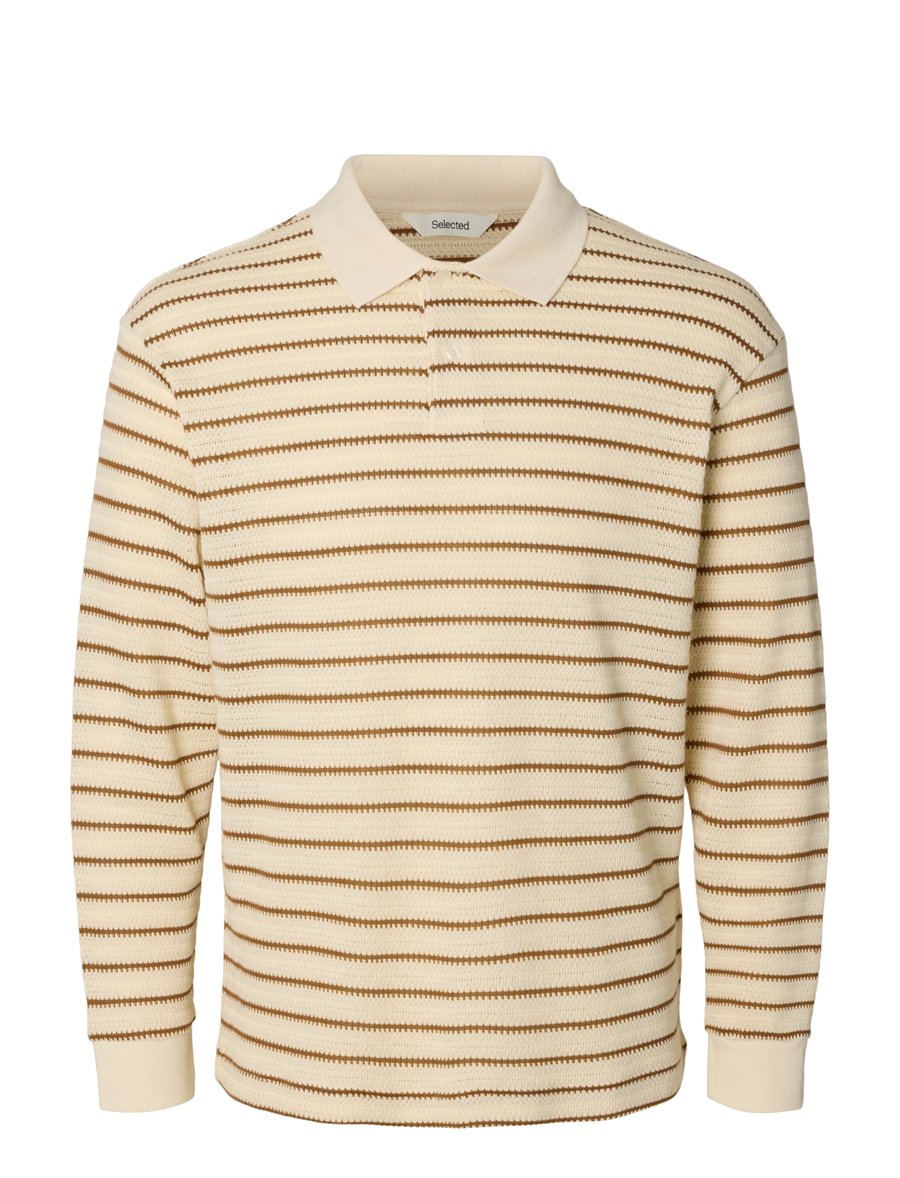 Selected SLMRELAXLANDON JACQUARD LS POLO - Inspiration - EGRET / cream