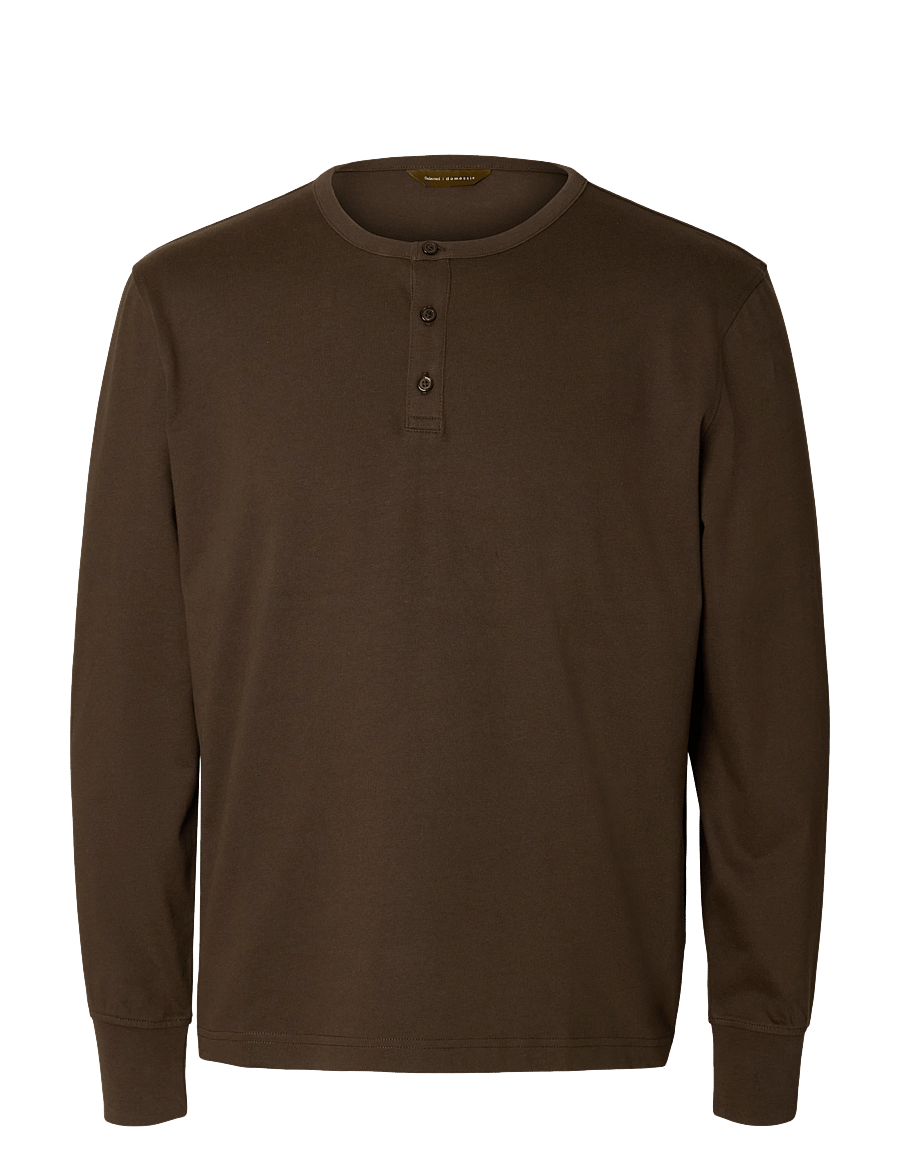 Selected - SLMDOMESTIC RONAN LS HENLEY - langärmelige t-shirts - turkish coffee - 1