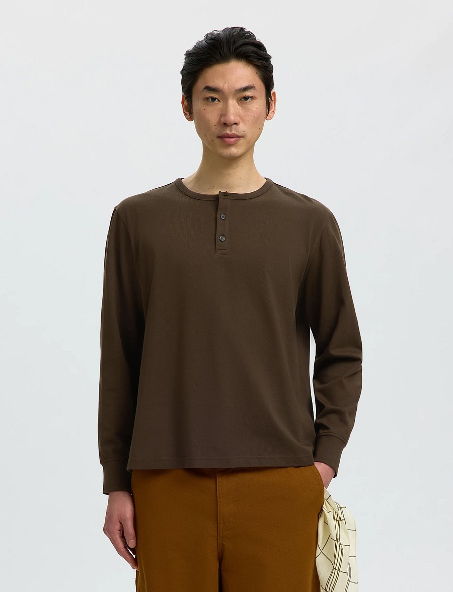 Selected - SLMDOMESTIC RONAN LS HENLEY - langärmelige t-shirts - turkish coffee - 0
