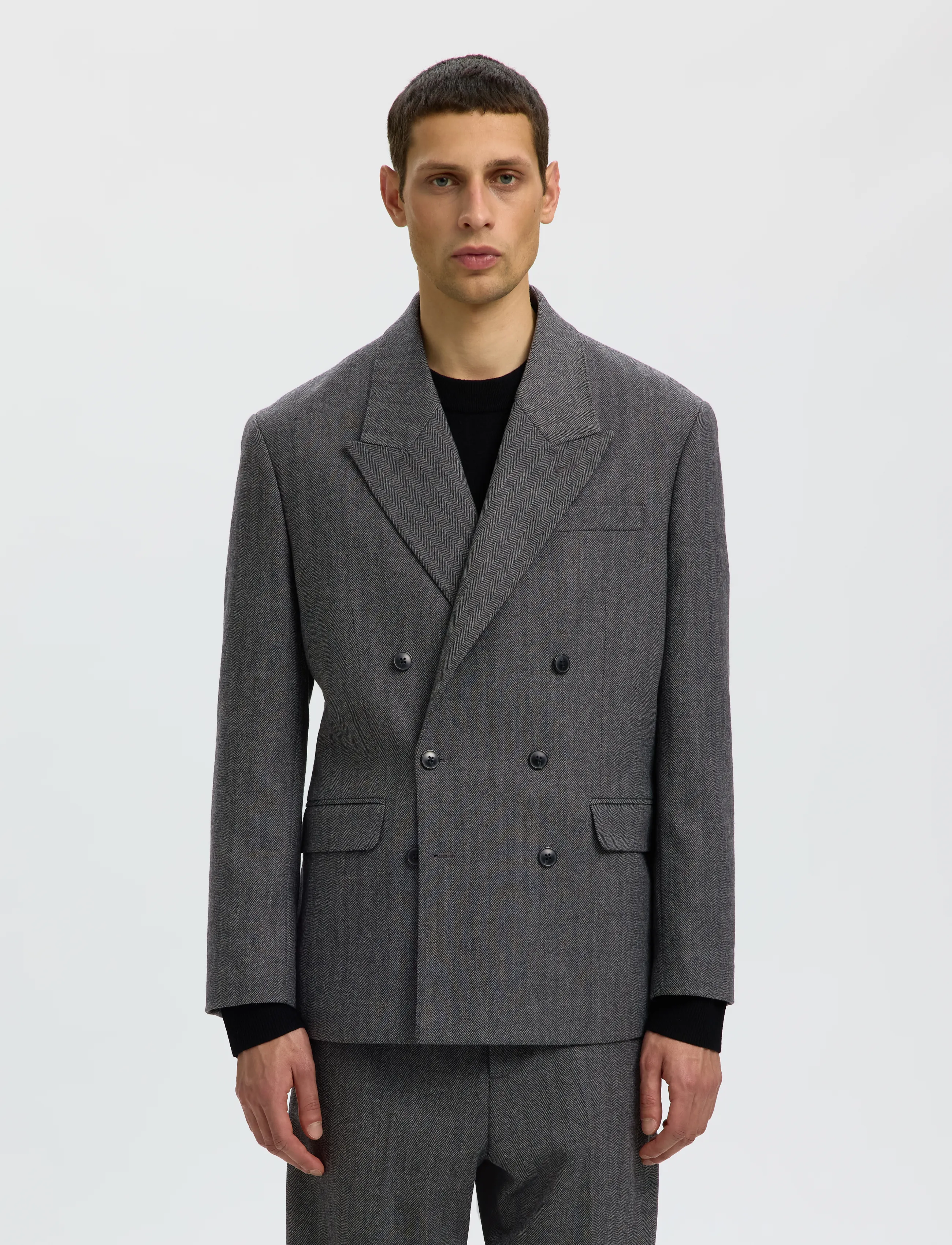 Selected - SLMRELAXED-BROOKS WOOL BLEND DB BLZ - dubbelknäppta kavajer - dark grey - 0