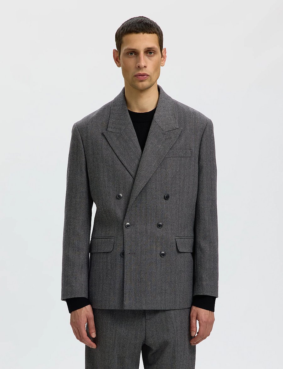 Selected - SLMRELAXED-BROOKS WOOL BLEND DB BLZ - dubbelknäppta kavajer - dark grey - 0