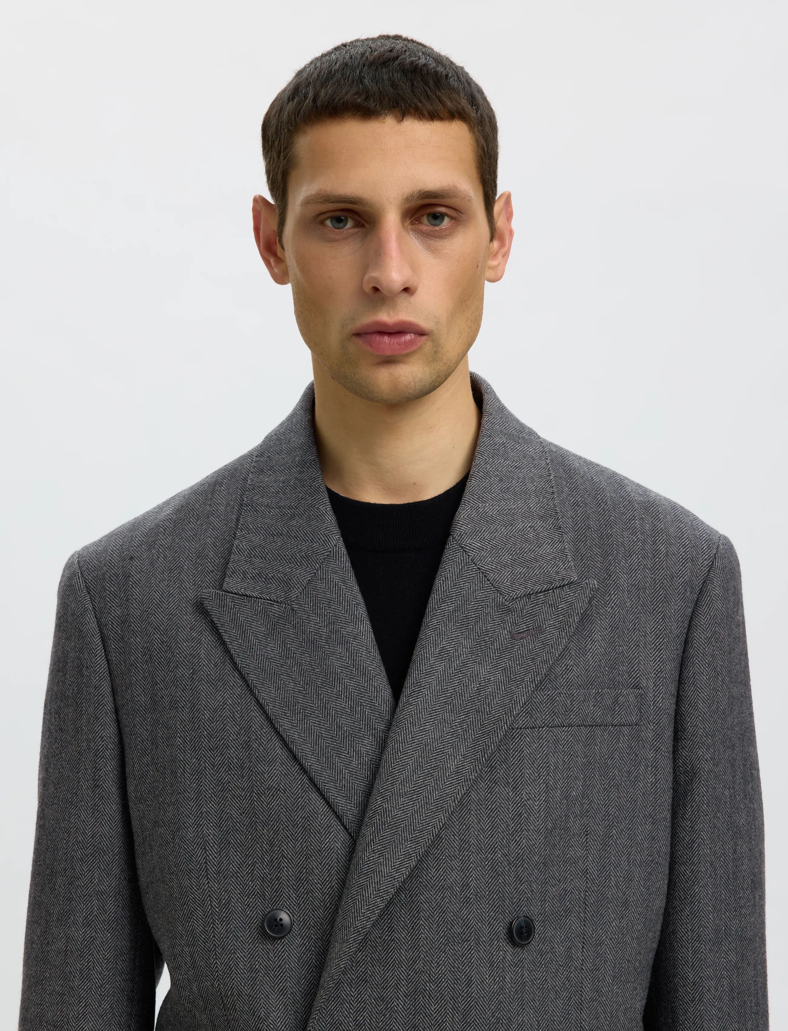 Selected - SLMRELAXED-BROOKS WOOL BLEND DB BLZ - dubbelknäppta kavajer - dark grey - 4