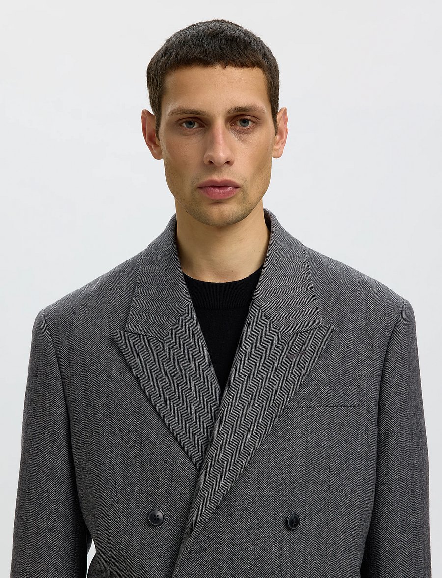 Selected - SLMRELAXED-BROOKS WOOL BLEND DB BLZ - dubbelknäppta kavajer - dark grey - 4