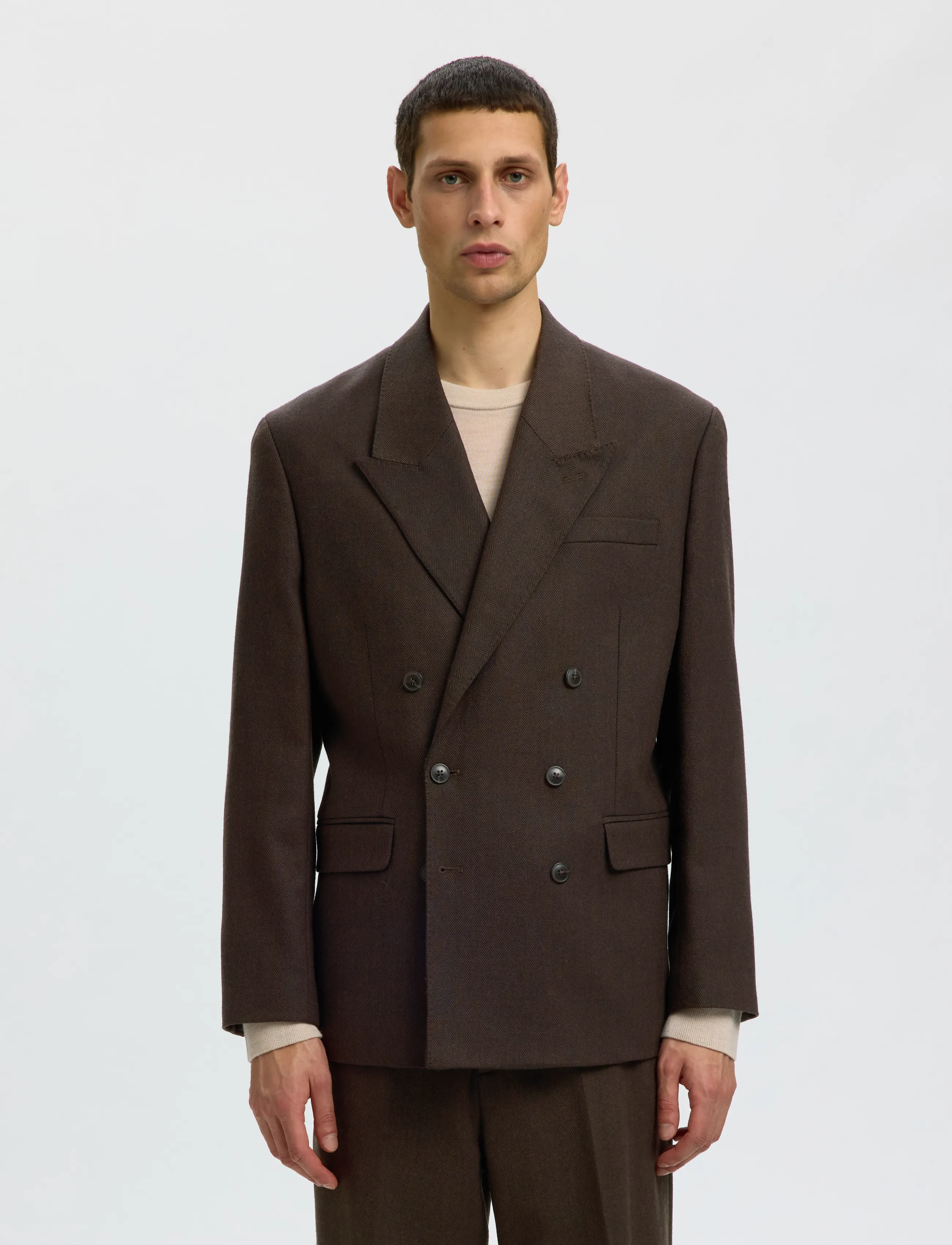 Selected SLMRELAXED-BROOKS WOOL BLEND DB BLZ - Säsongens färger - DELICIOSO / brown