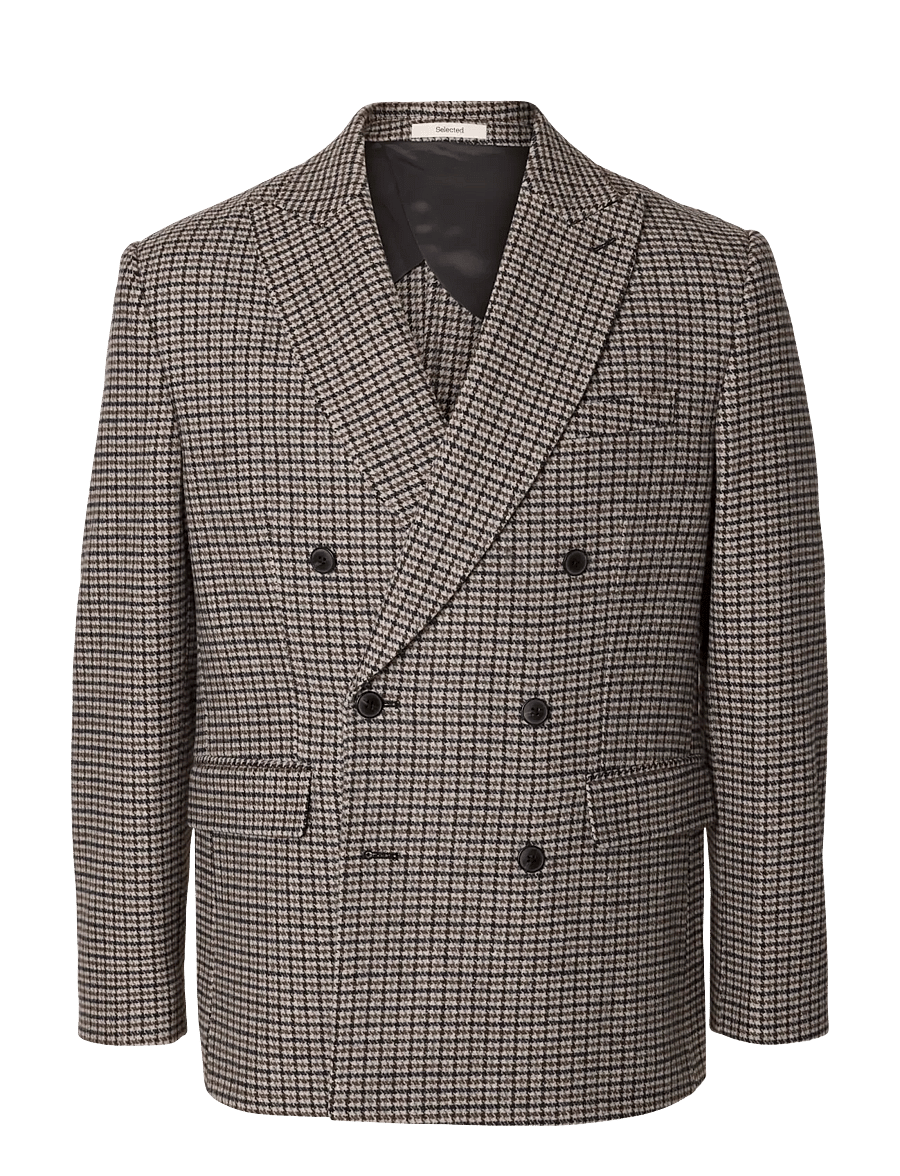 Selected - SLMREG-MORRIS CHK WOOL BLEND DB BLZ - medium grey melange - 1