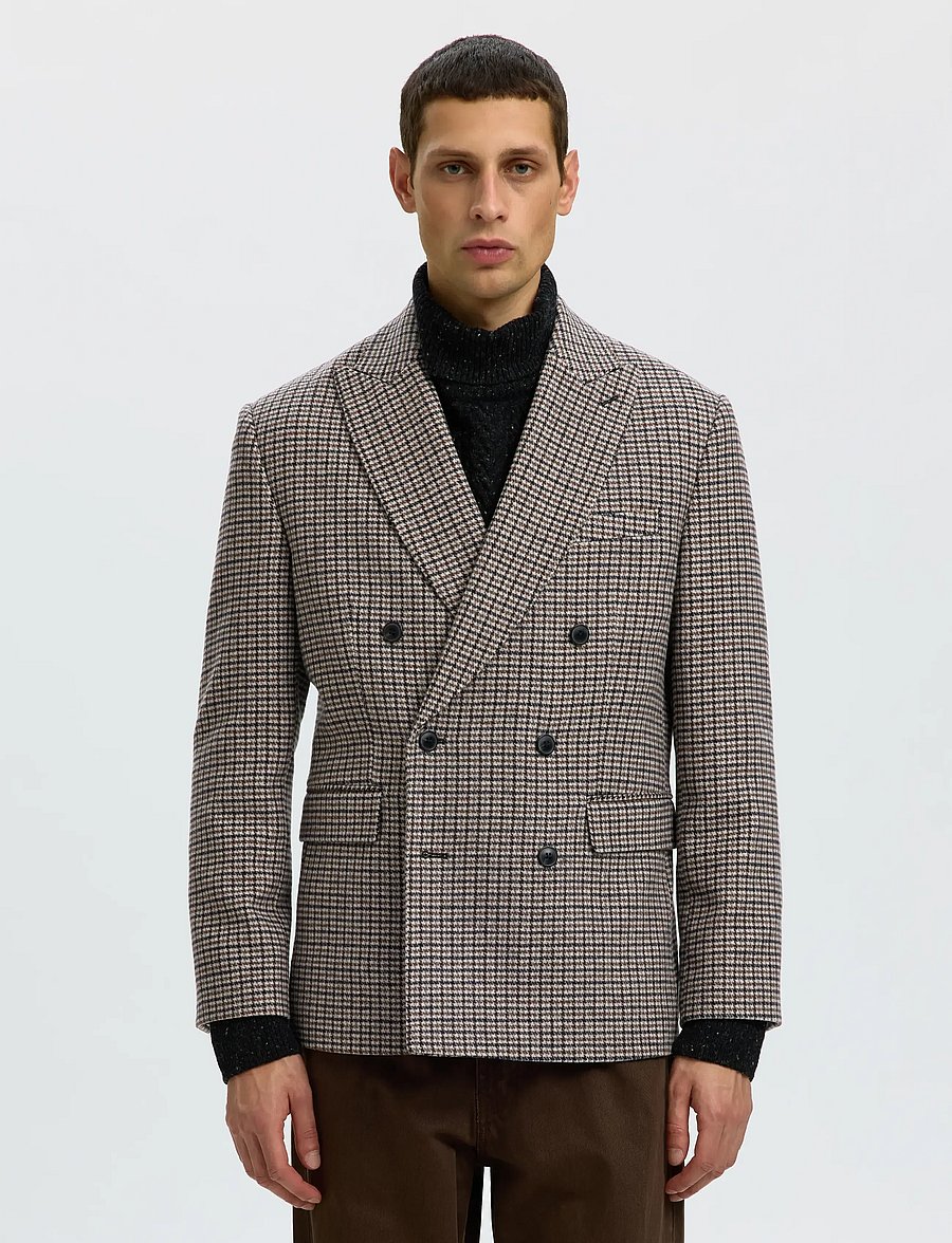 Selected - SLMREG-MORRIS CHK WOOL BLEND DB BLZ - medium grey melange - 0