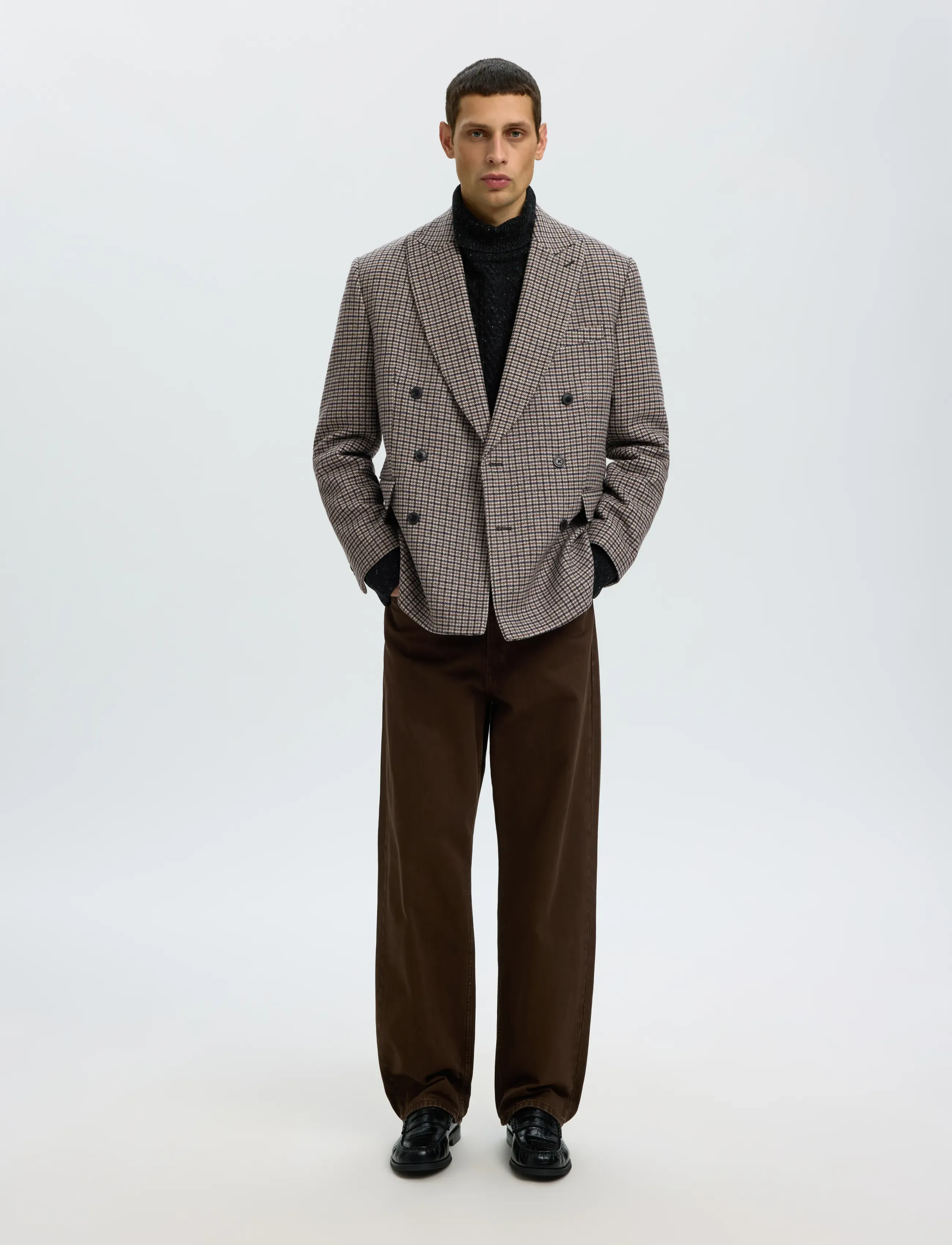 Selected - SLMREG-MORRIS CHK WOOL BLEND DB BLZ - medium grey melange - 3