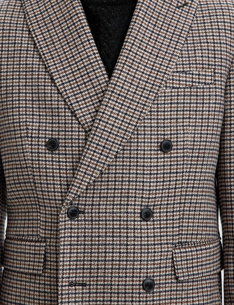 Selected - SLMREG-MORRIS CHK WOOL BLEND DB BLZ - medium grey melange - 5