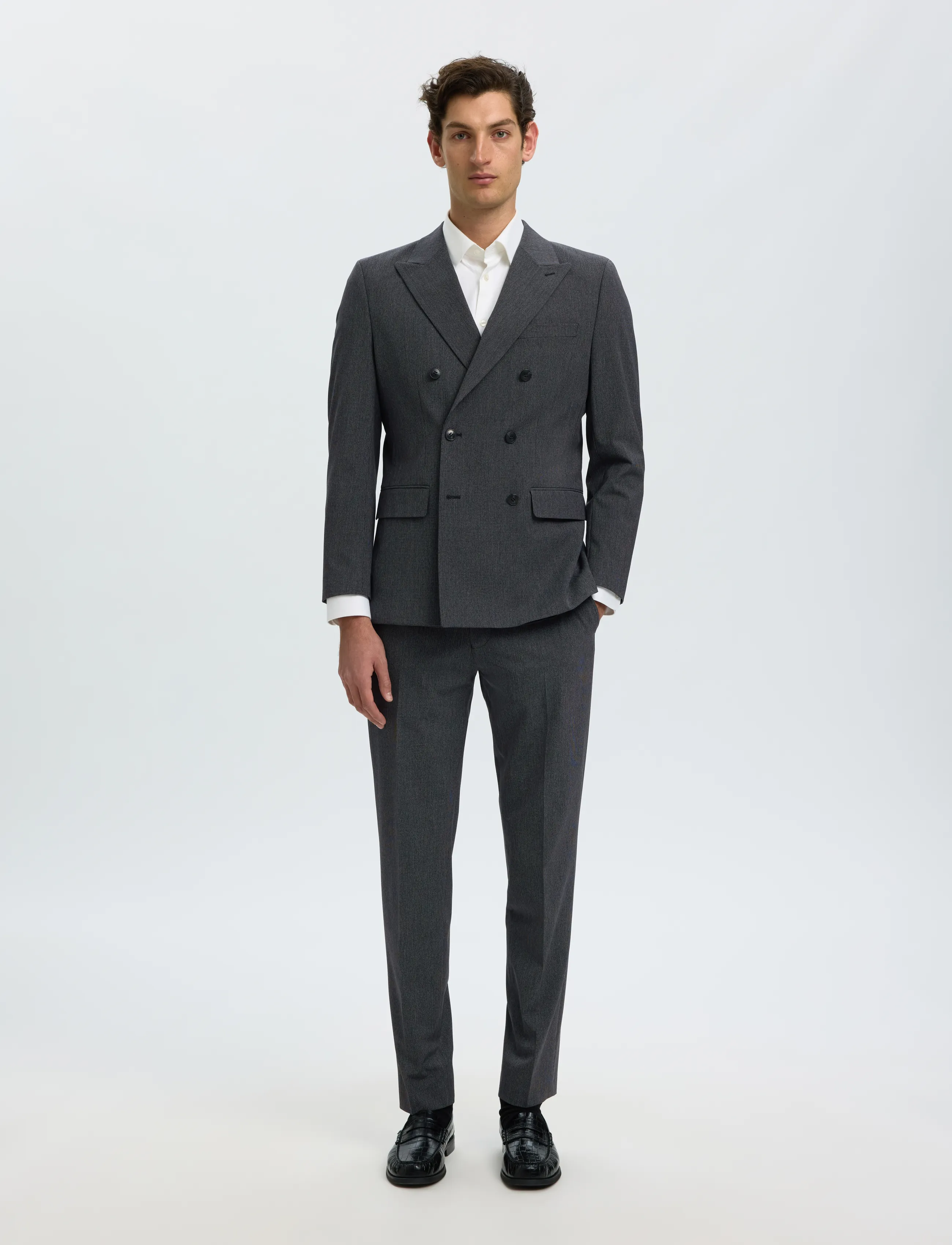Selected - SLMSLIM-LIAM MINI HOUNDS DB BLZ - double breasted blazers - charcoal gray - 4