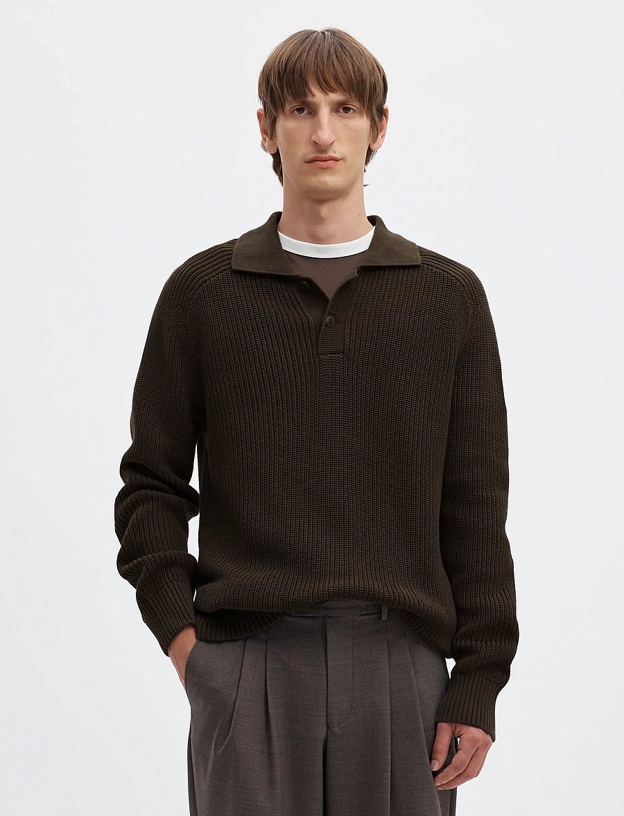 Selected - SLMPIM LS KNIT POLO CAMP - pikkade varrukatega kootud polod - delicioso - 0