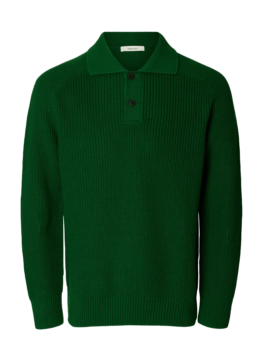 Selected - SLMPIM LS KNIT POLO CAMP - pikkade varrukatega kootud polod - formal garden - 1