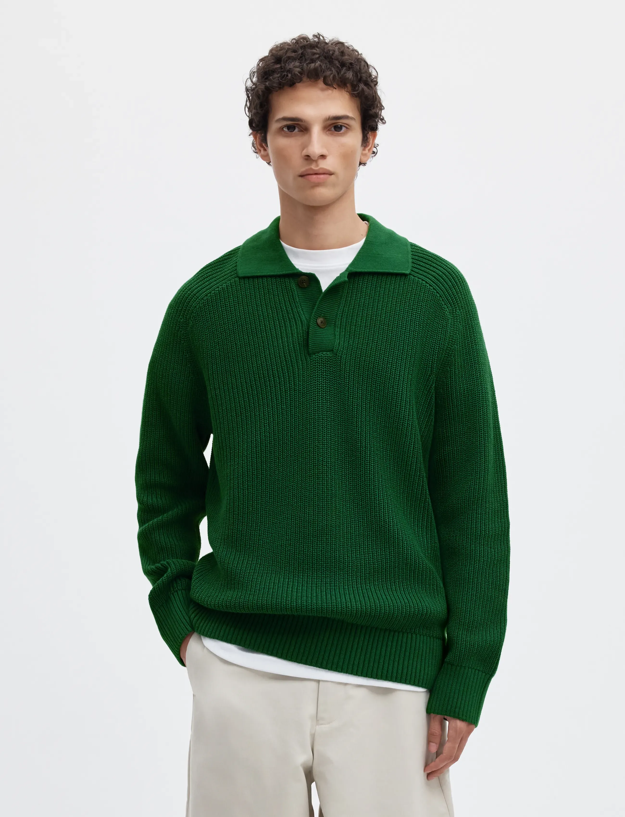 Selected SLMPIM LS KNIT POLO CAMP - Kudumid - FORMAL GARDEN / green