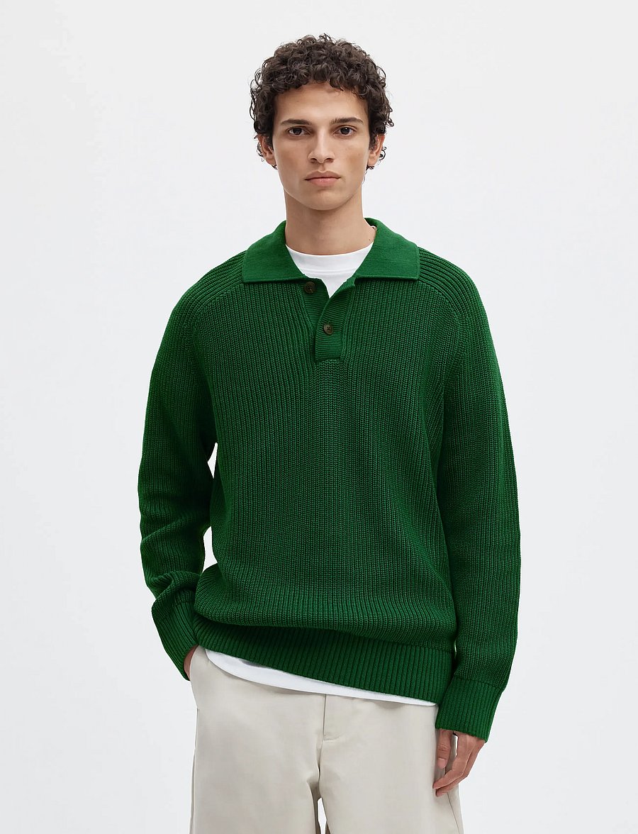 Selected - SLMPIM LS KNIT POLO CAMP - pikkade varrukatega kootud polod - formal garden - 0