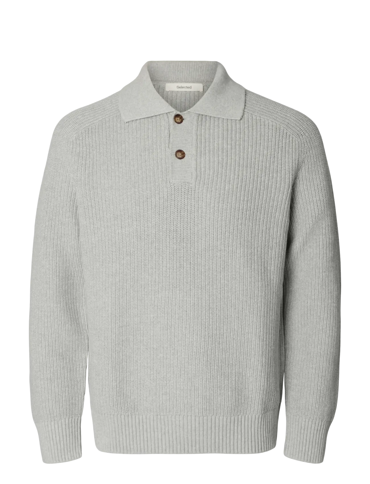 Selected - SLMPIM LS KNIT POLO CAMP - pikkade varrukatega kootud polod - light grey melange - 1