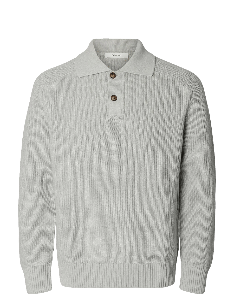 Selected - SLMPIM LS KNIT POLO CAMP - pikkade varrukatega kootud polod - light grey melange - 1