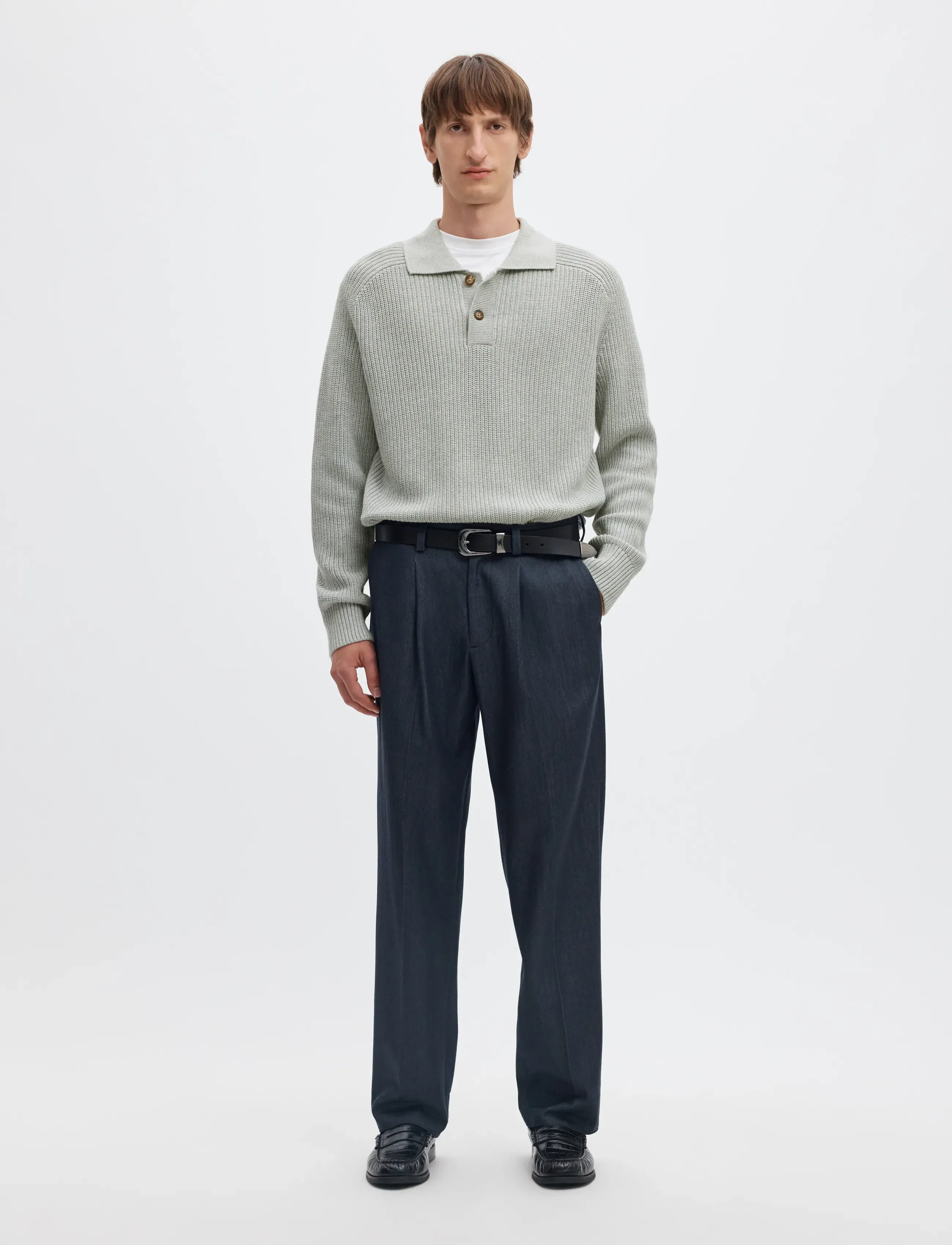 Selected - SLMPIM LS KNIT POLO CAMP - pikkade varrukatega kootud polod - light grey melange - 3