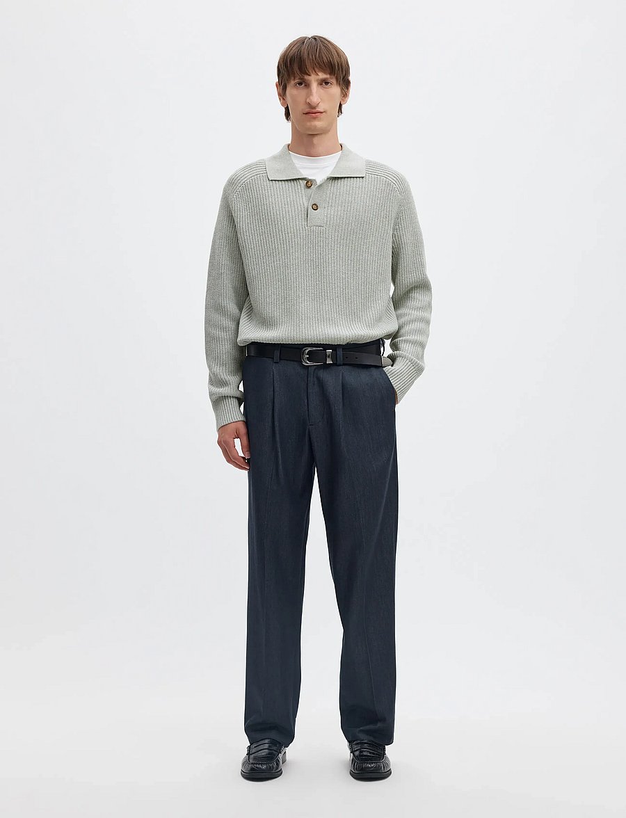 Selected - SLMPIM LS KNIT POLO CAMP - pikkade varrukatega kootud polod - light grey melange - 3