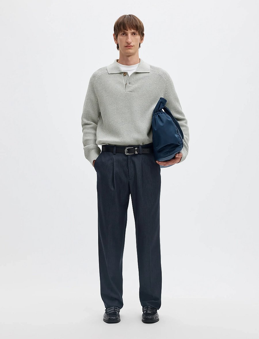 Selected - SLMPIM LS KNIT POLO CAMP - pikkade varrukatega kootud polod - light grey melange - 5