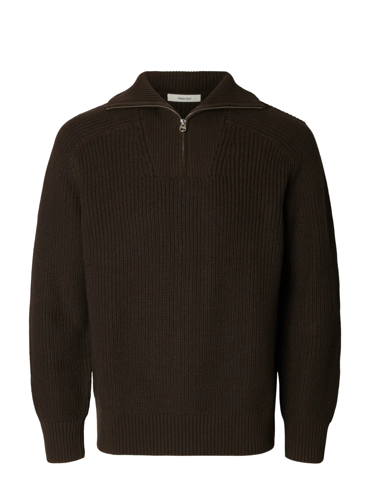 Selected SLMPIM LS KNIT HALF ZIP CAMP - Kudumid - DELICIOSO / brown