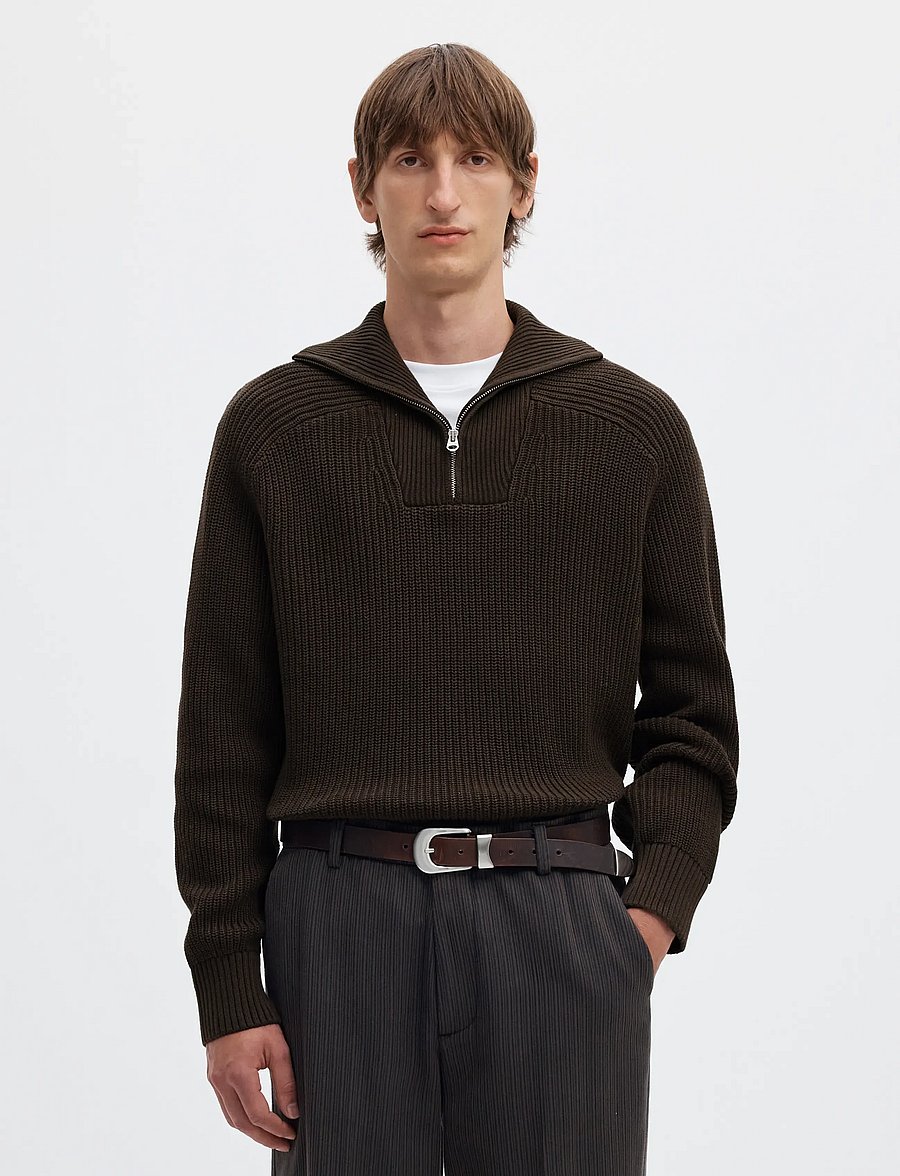 Selected - SLMPIM LS KNIT HALF ZIP CAMP - poolpika lukuga džemprid - delicioso - 0