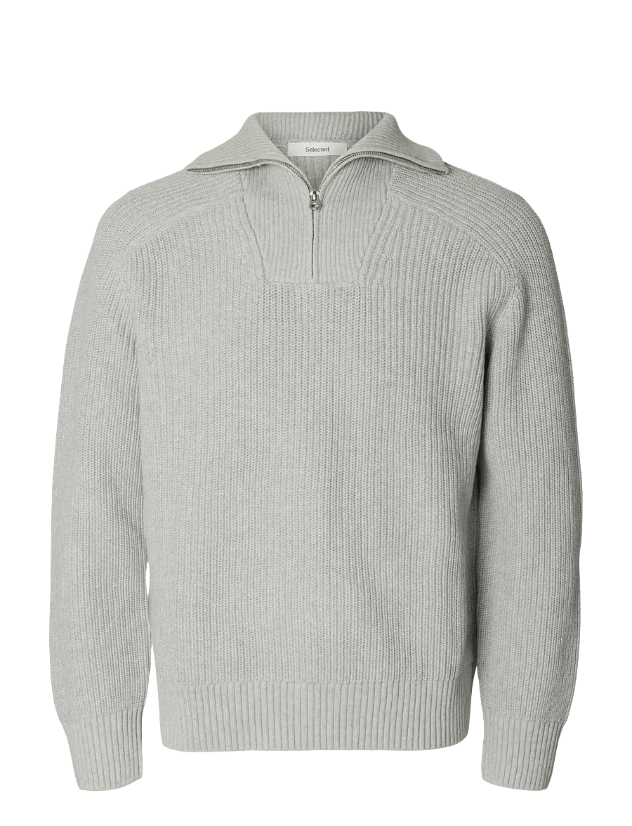 Selected - SLMPIM LS KNIT HALF ZIP CAMP - poolpika lukuga džemprid - light grey melange - 1