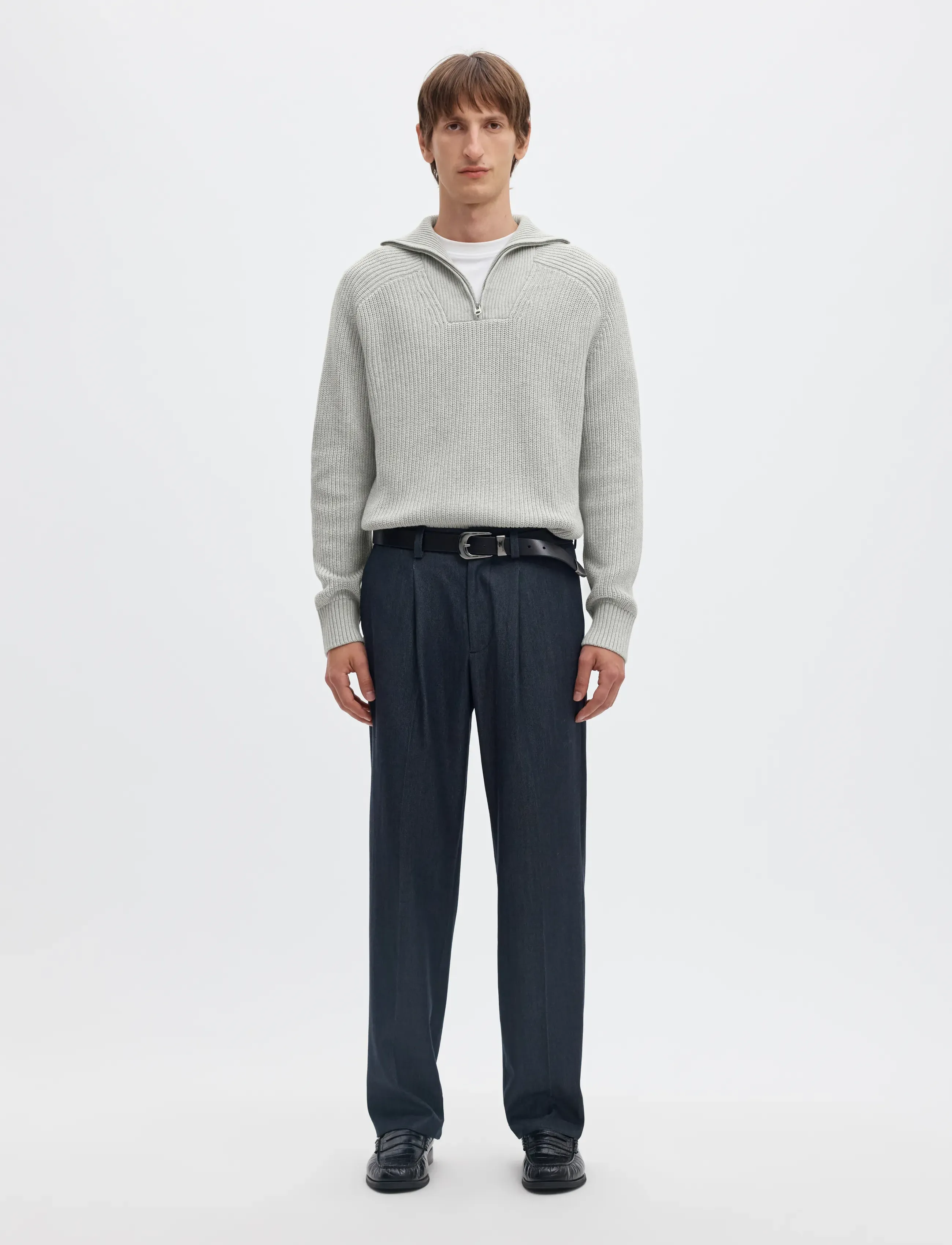 Selected - SLMPIM LS KNIT HALF ZIP CAMP - poolpika lukuga džemprid - light grey melange - 3