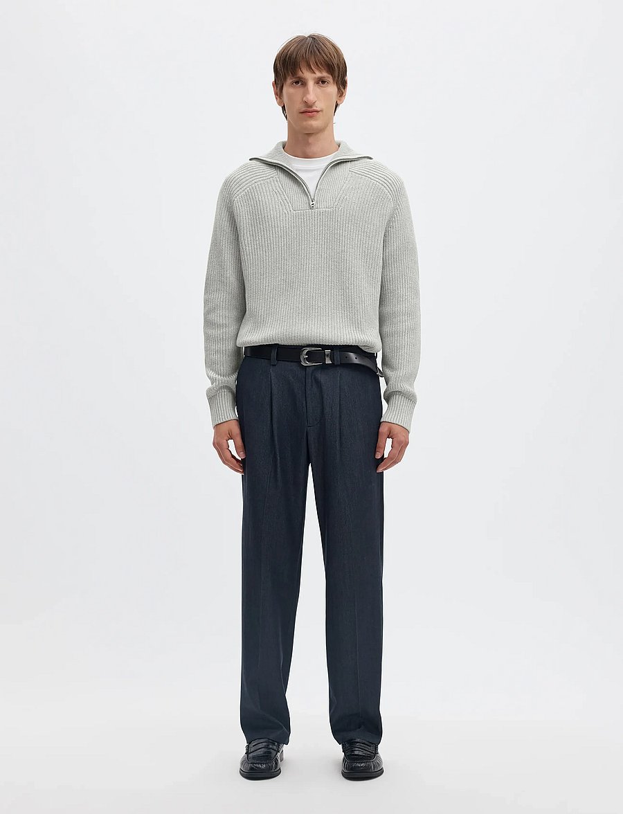 Selected - SLMPIM LS KNIT HALF ZIP CAMP - poolpika lukuga džemprid - light grey melange - 3