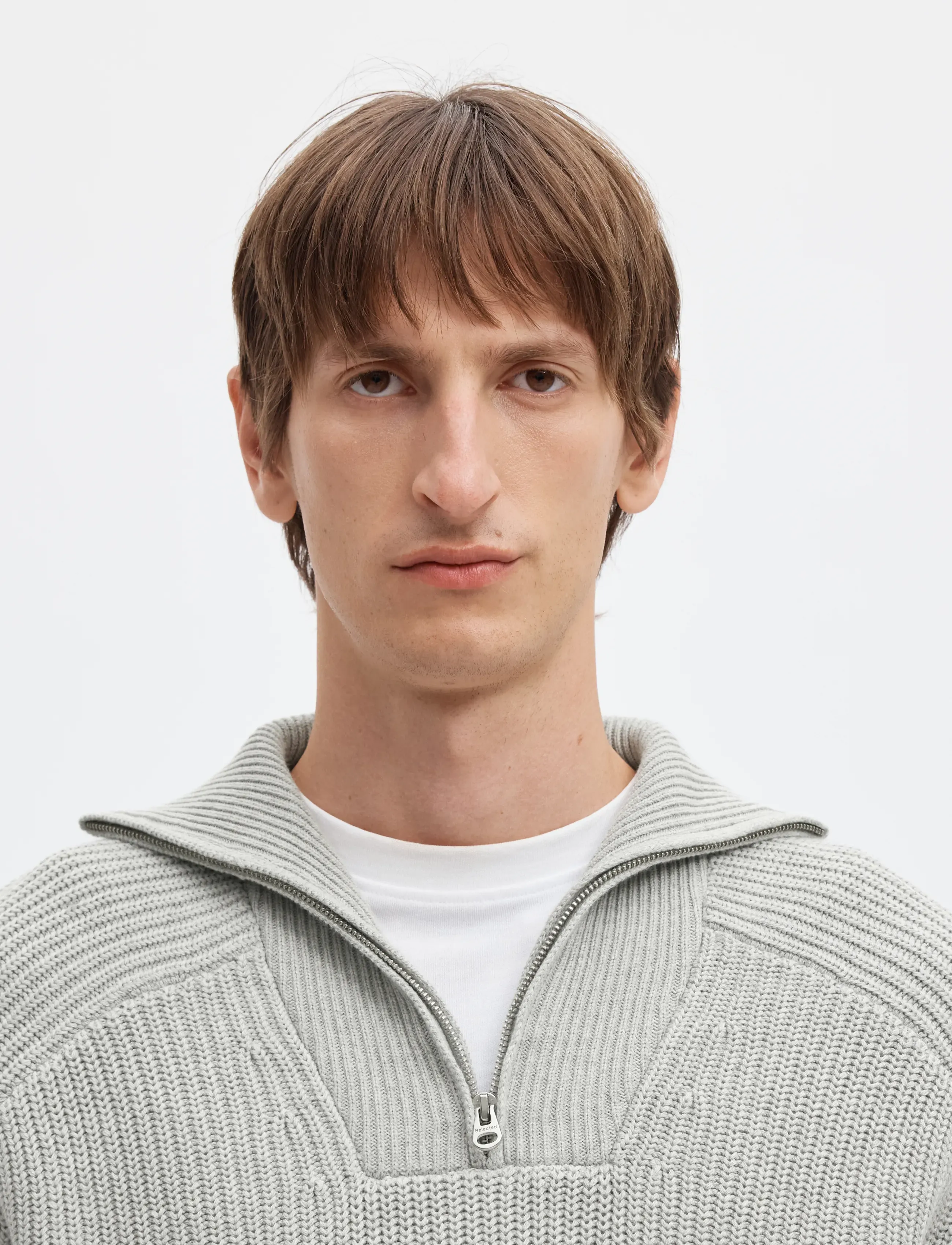 Selected - SLMPIM LS KNIT HALF ZIP CAMP - poolpika lukuga džemprid - light grey melange - 4