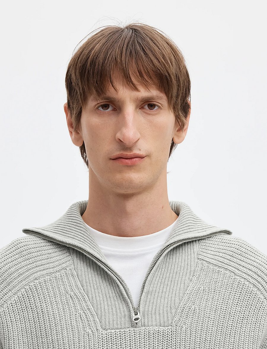 Selected - SLMPIM LS KNIT HALF ZIP CAMP - poolpika lukuga džemprid - light grey melange - 4
