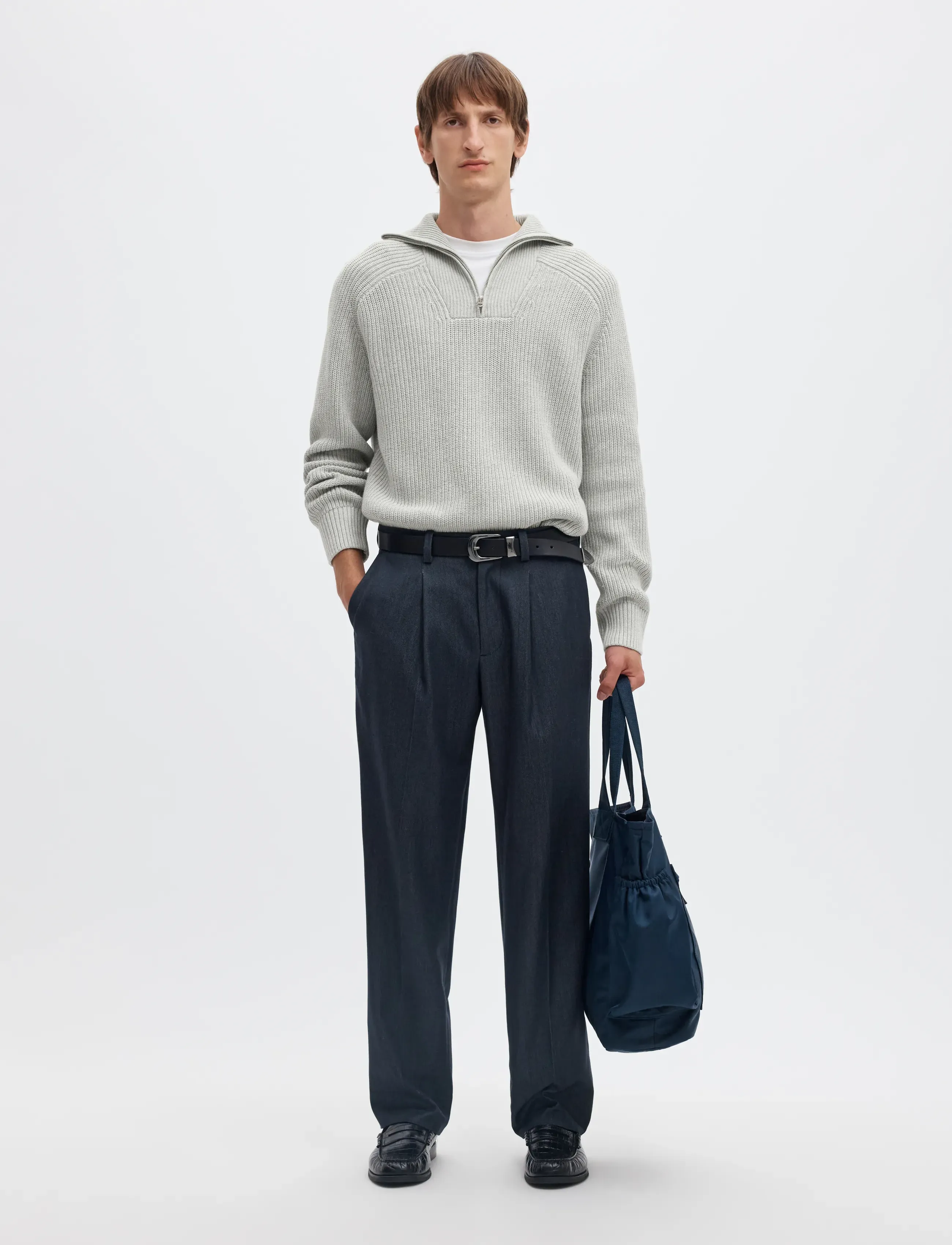 Selected - SLMPIM LS KNIT HALF ZIP CAMP - poolpika lukuga džemprid - light grey melange - 5