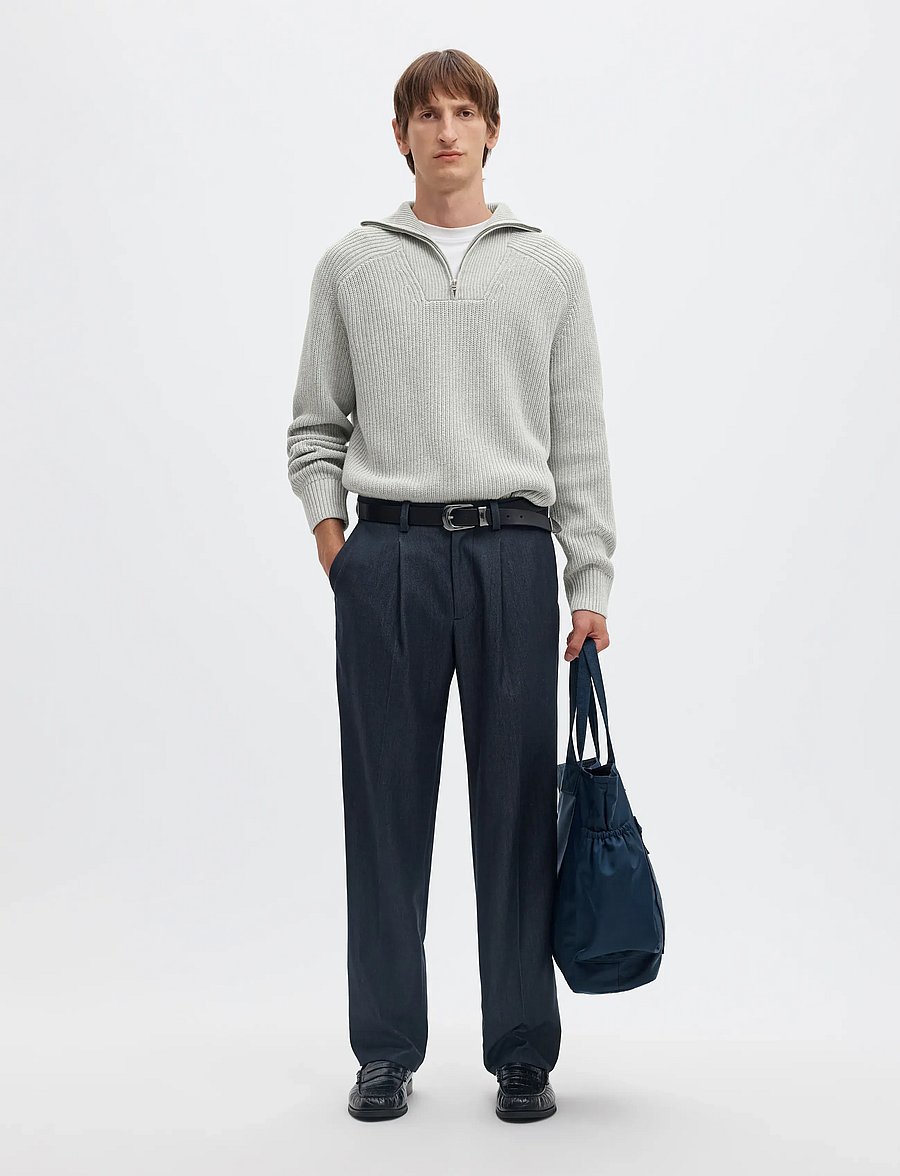 Selected - SLMPIM LS KNIT HALF ZIP CAMP - poolpika lukuga džemprid - light grey melange - 5