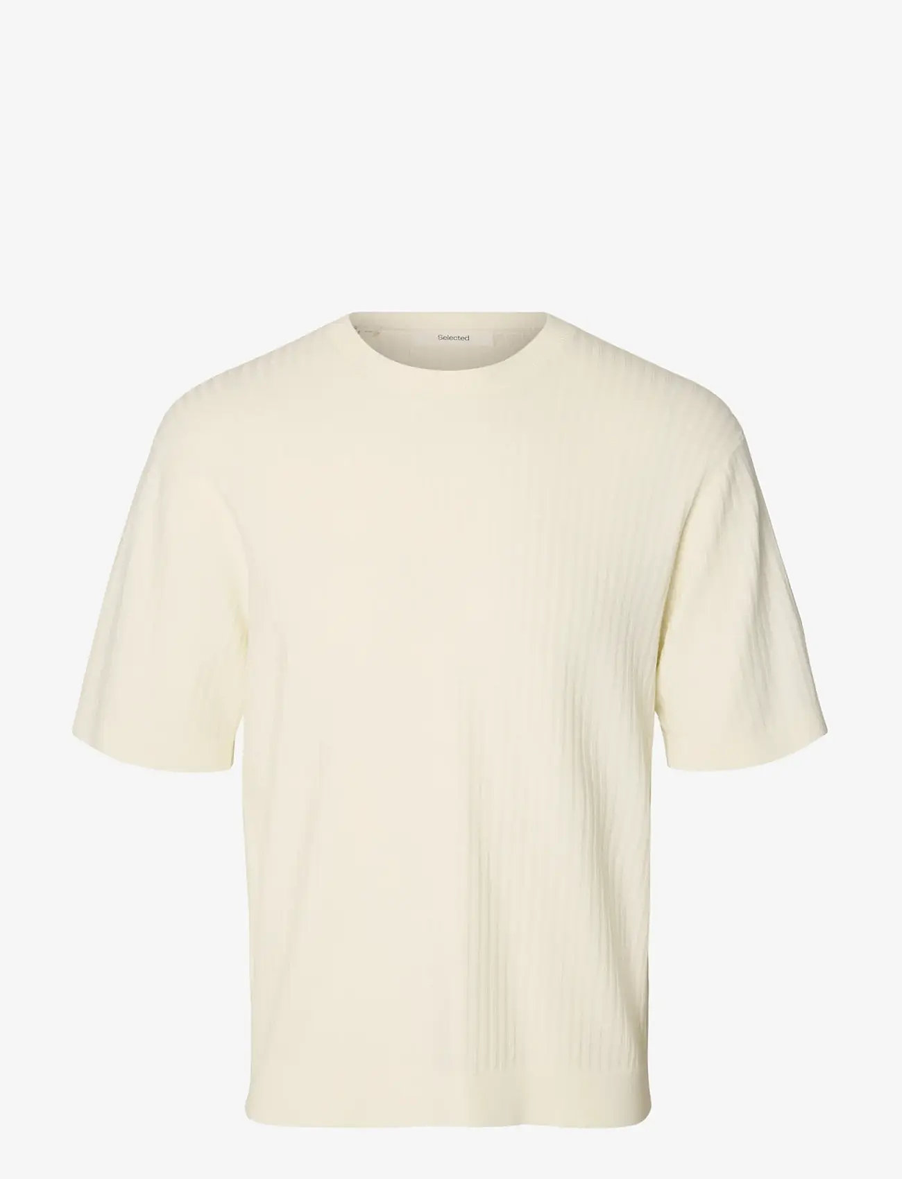 Selected - SLMHENRY SS KNIT STRUCTURE TEE - kortærmede t-shirts - egret - 1