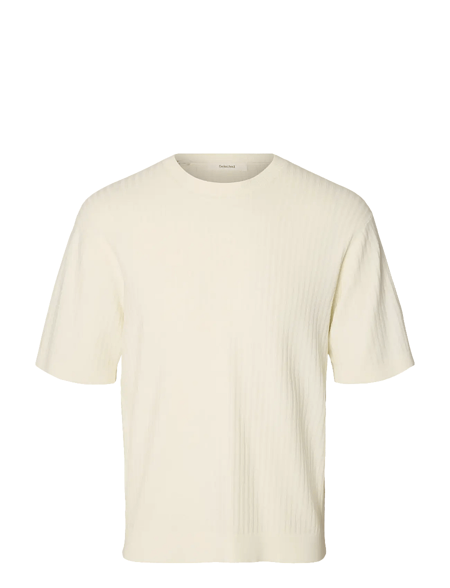 Selected - SLMHENRY SS KNIT STRUCTURE TEE - kurzärmelige t-shirts - egret - 1