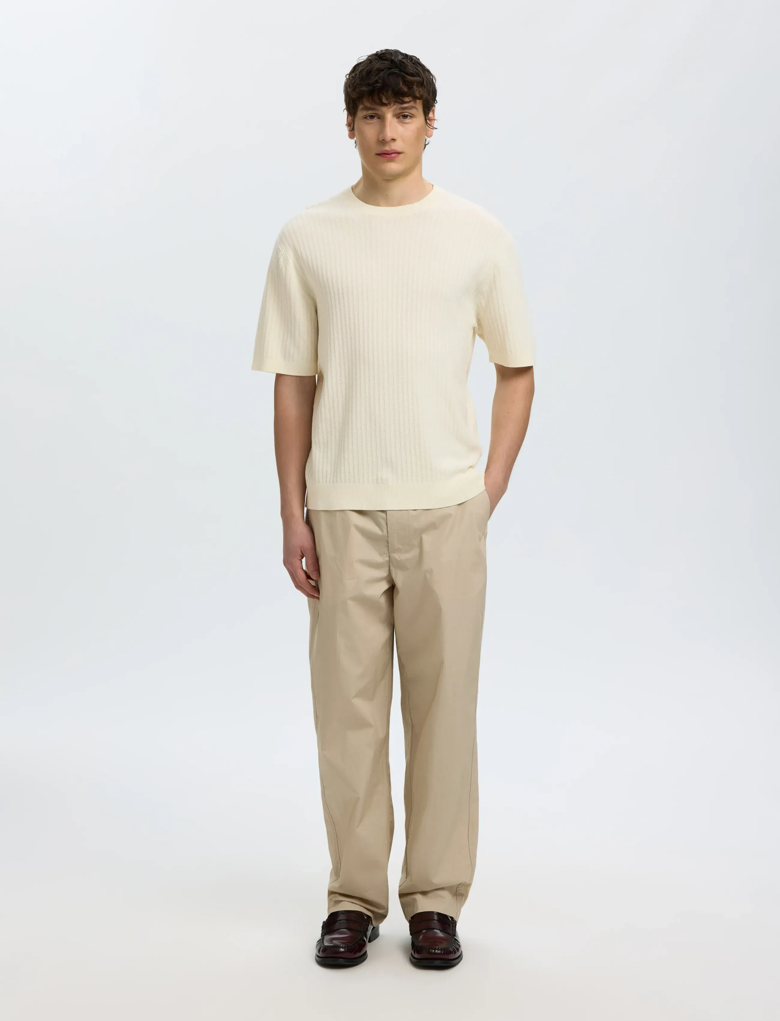 Selected - SLMHENRY SS KNIT STRUCTURE TEE - geburtstagsgeschenke - egret - 3