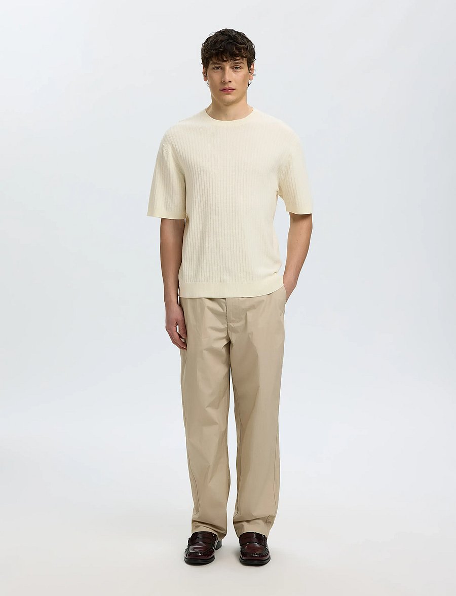 Selected - SLMHENRY SS KNIT STRUCTURE TEE - kurzärmelige t-shirts - egret - 3