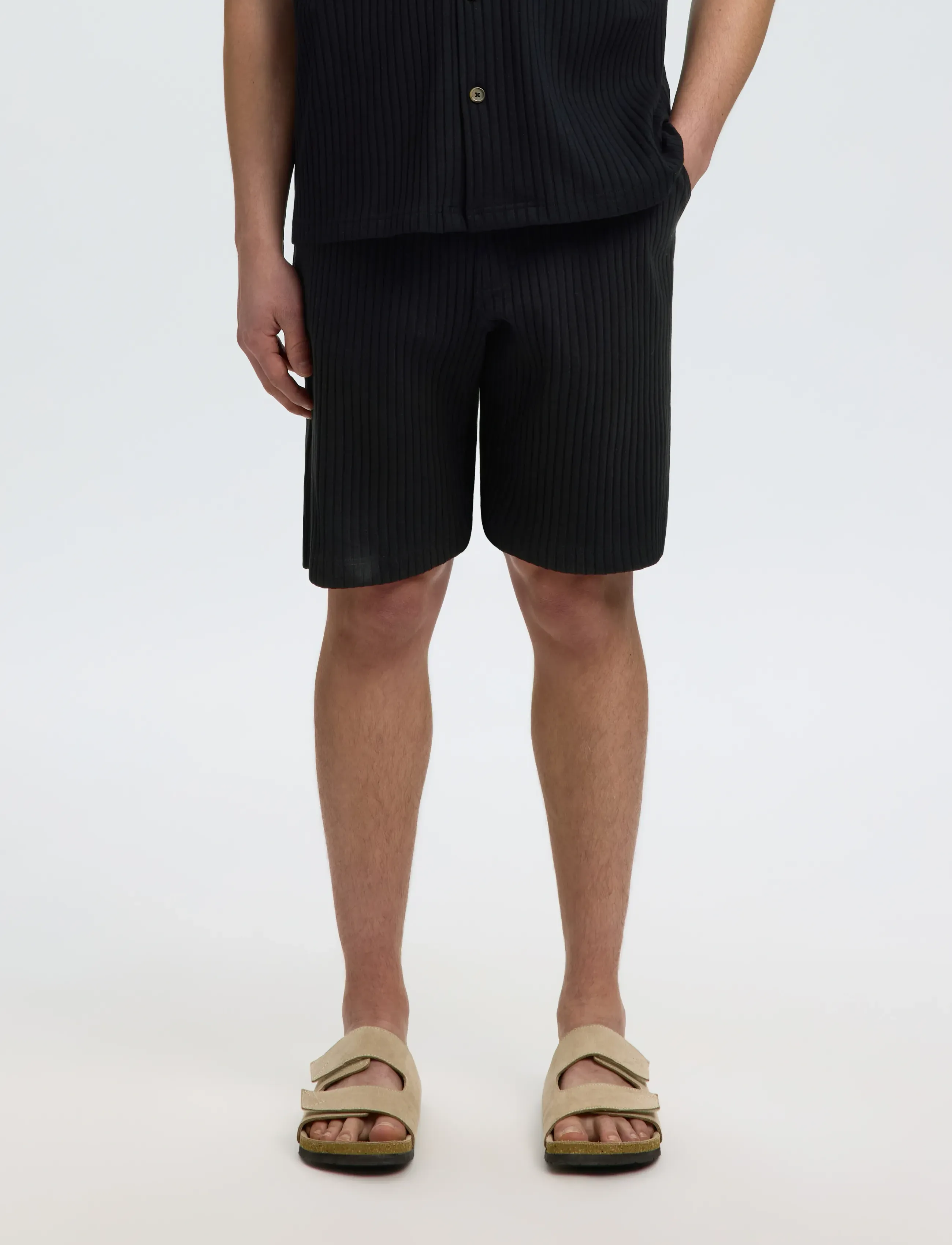 Selected Slmrelaxsimon Ribbed Shorts, S, Black, Shorts > Svedeshorts, Herre