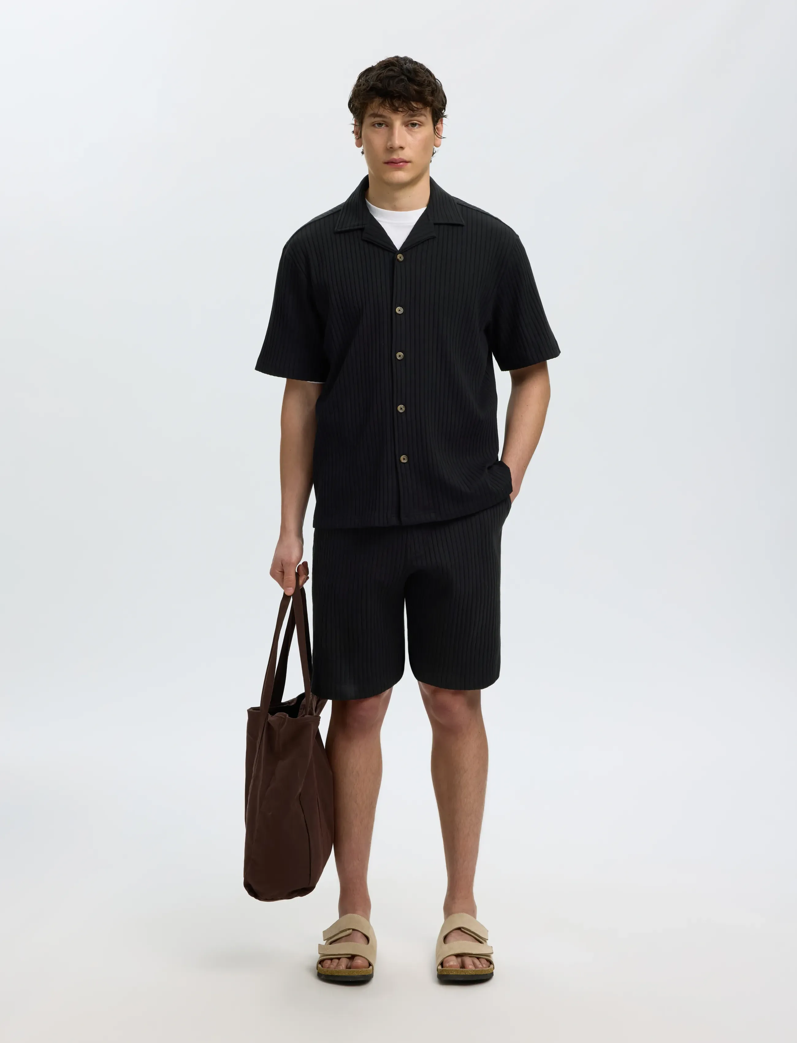 Selected - SLMRELAXSIMON RIBBED SHORTS - sweat shorts - black - 5