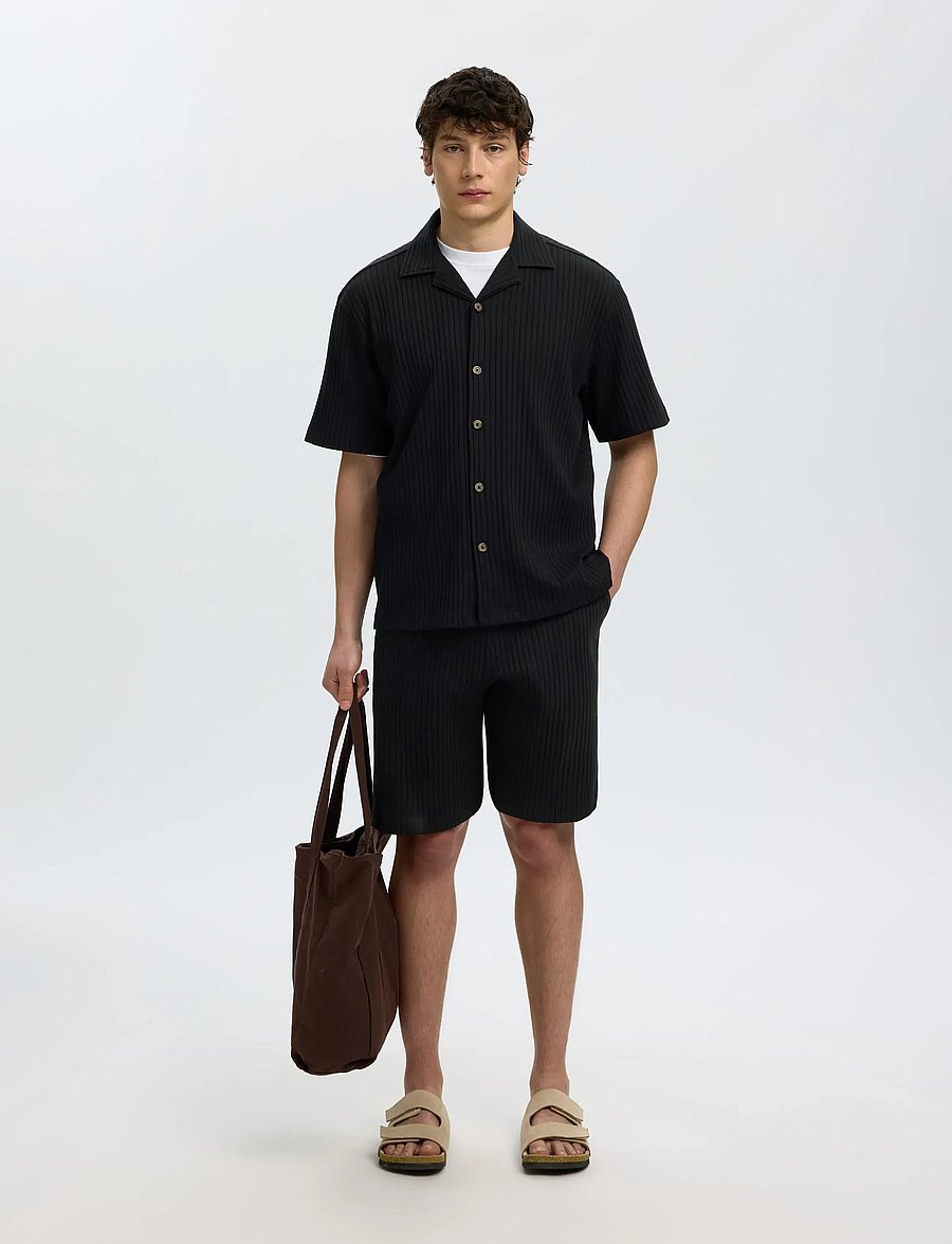 Selected - SLMRELAXSIMON RIBBED SHORTS - sweatshorts - black - 5