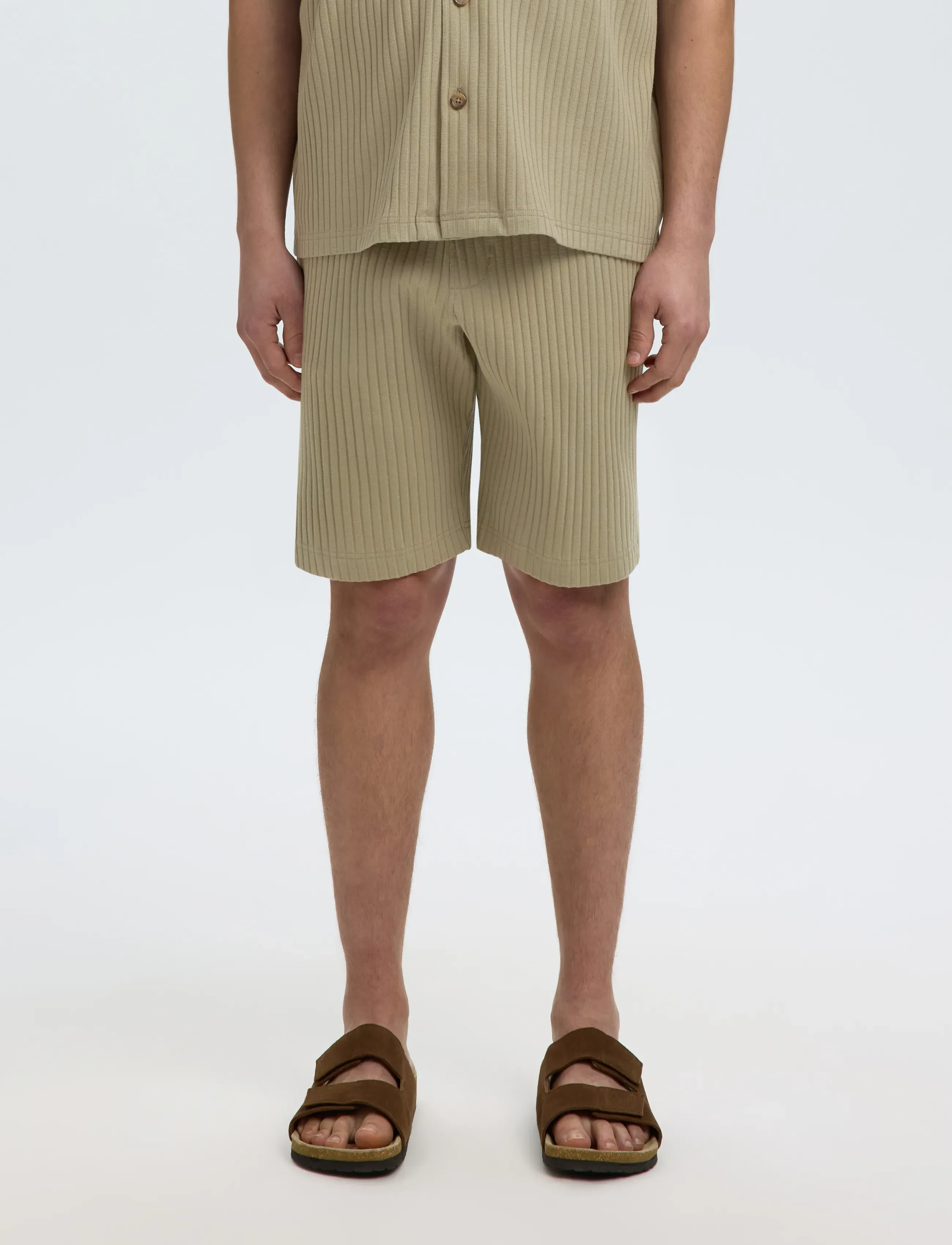 Selected Slmrelaxsimon Ribbed Shorts, M, Khaki green, Shorts > Svedeshorts, Herre