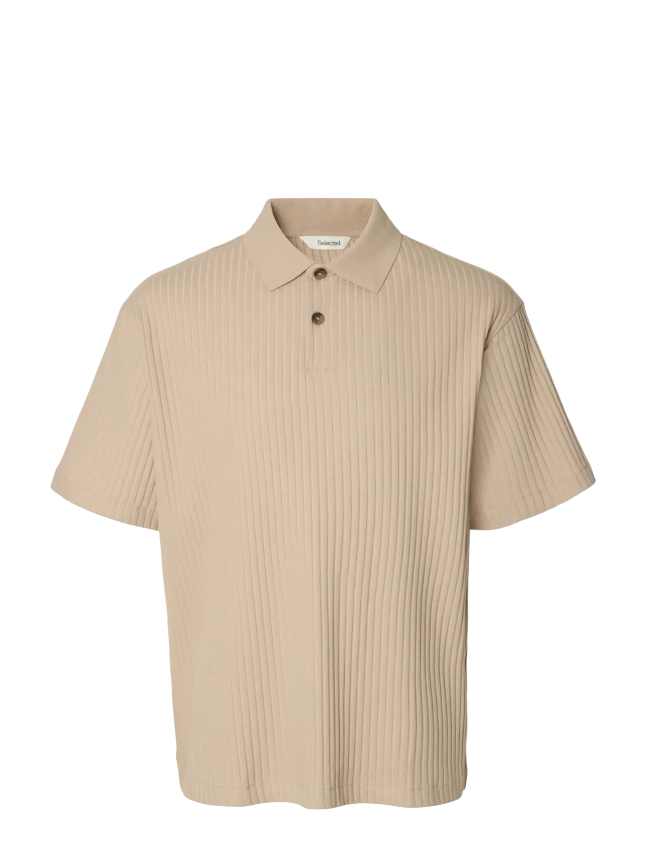 Selected SLMRELAXSIMON RIBBED SS POLO - Selected - PURE CASHMERE / beige